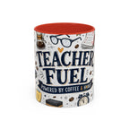 Teacher Fuel Coffee Mug | Powered by Coffee and Wine Funny Gift | Accent Color Ceramic 11oz 15oz