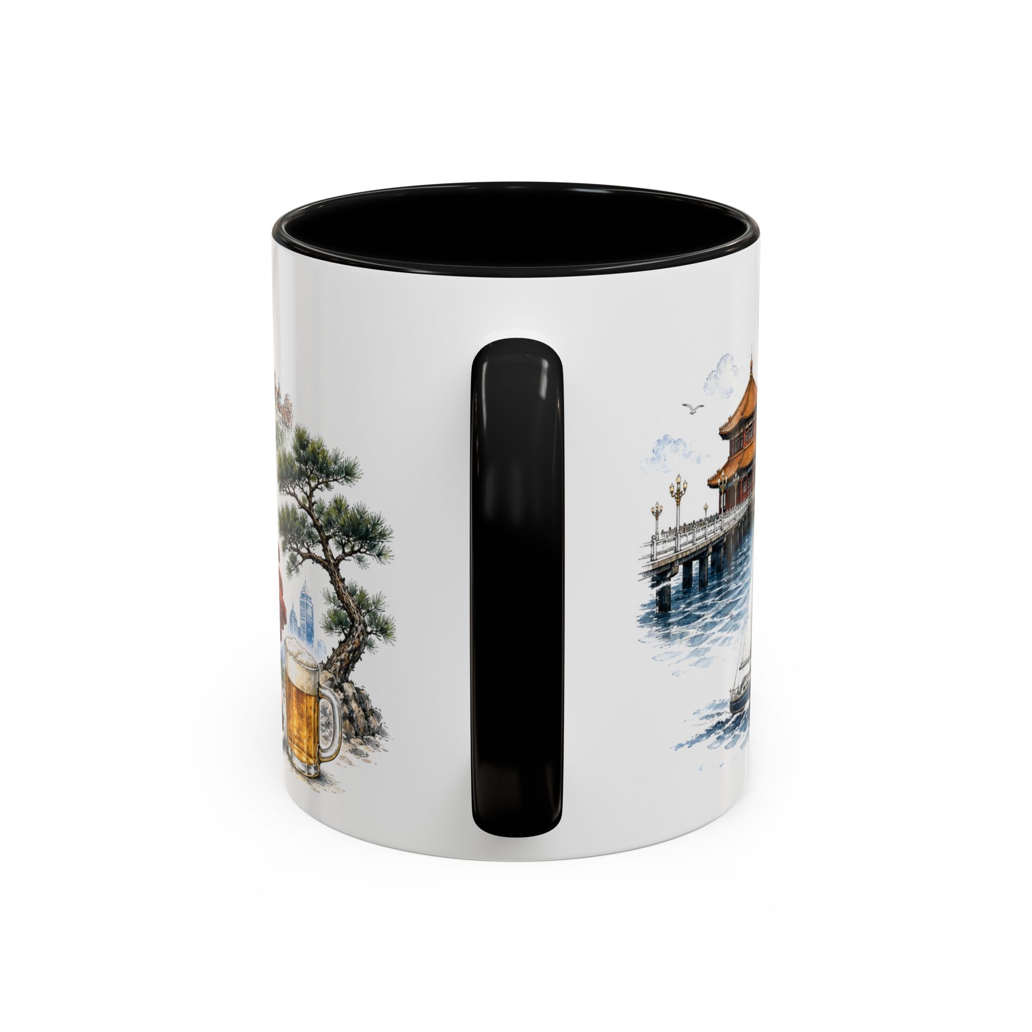 Qingdao Coffee Mug | China Travel Souvenir | Vintage Illustrated City Gift | 11 oz 15 oz Accent Mug