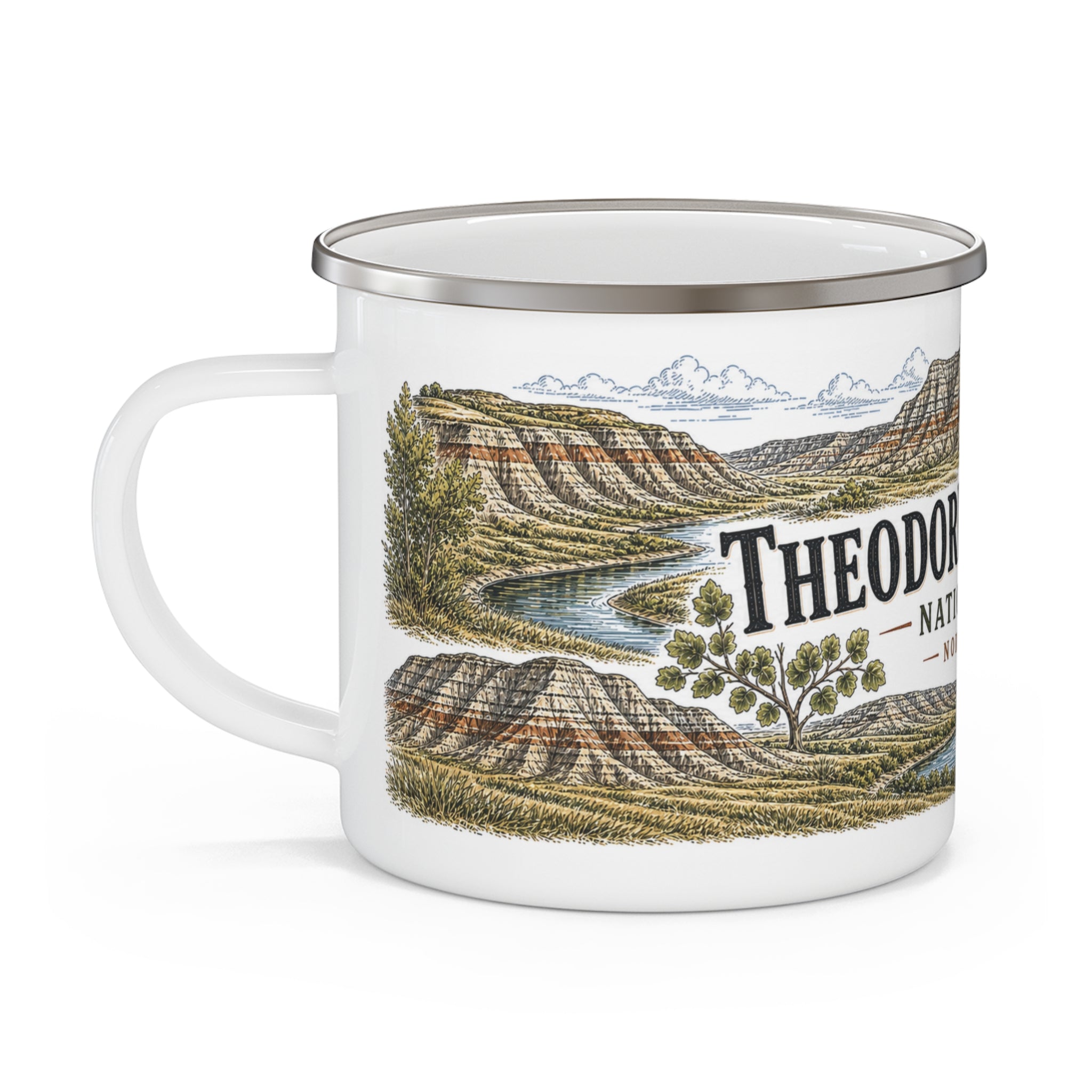 Theodore Roosevelt National Park Vintage Enamel Camping Mug | 12oz National Park Hiking Gift