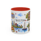 Boston Illustrated Travel Mug | City Souvenir Accent Coffee Mug | 11oz 15oz Ceramic Cup
