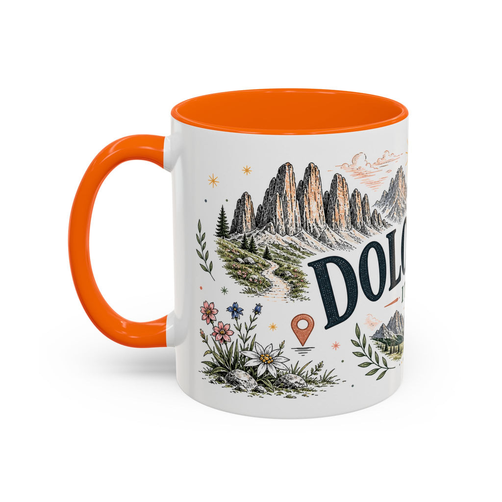 Dolomites Coffee Mug | Travel Destination Souvenir Gift | Accent Color Ceramic 11oz 15oz