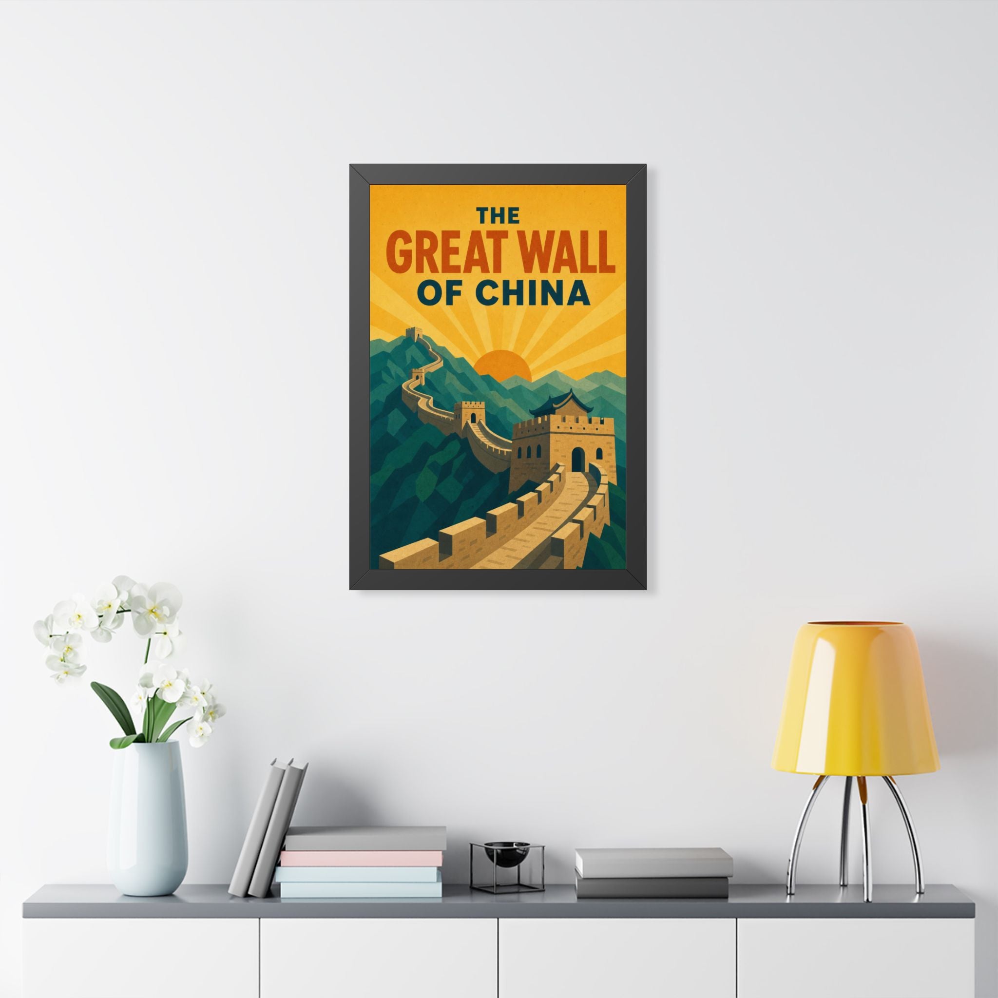 Great Wall of China China Framed Poster | Vintage Travel Wall Art | Black Walnut White Frame | 16x24 20x30