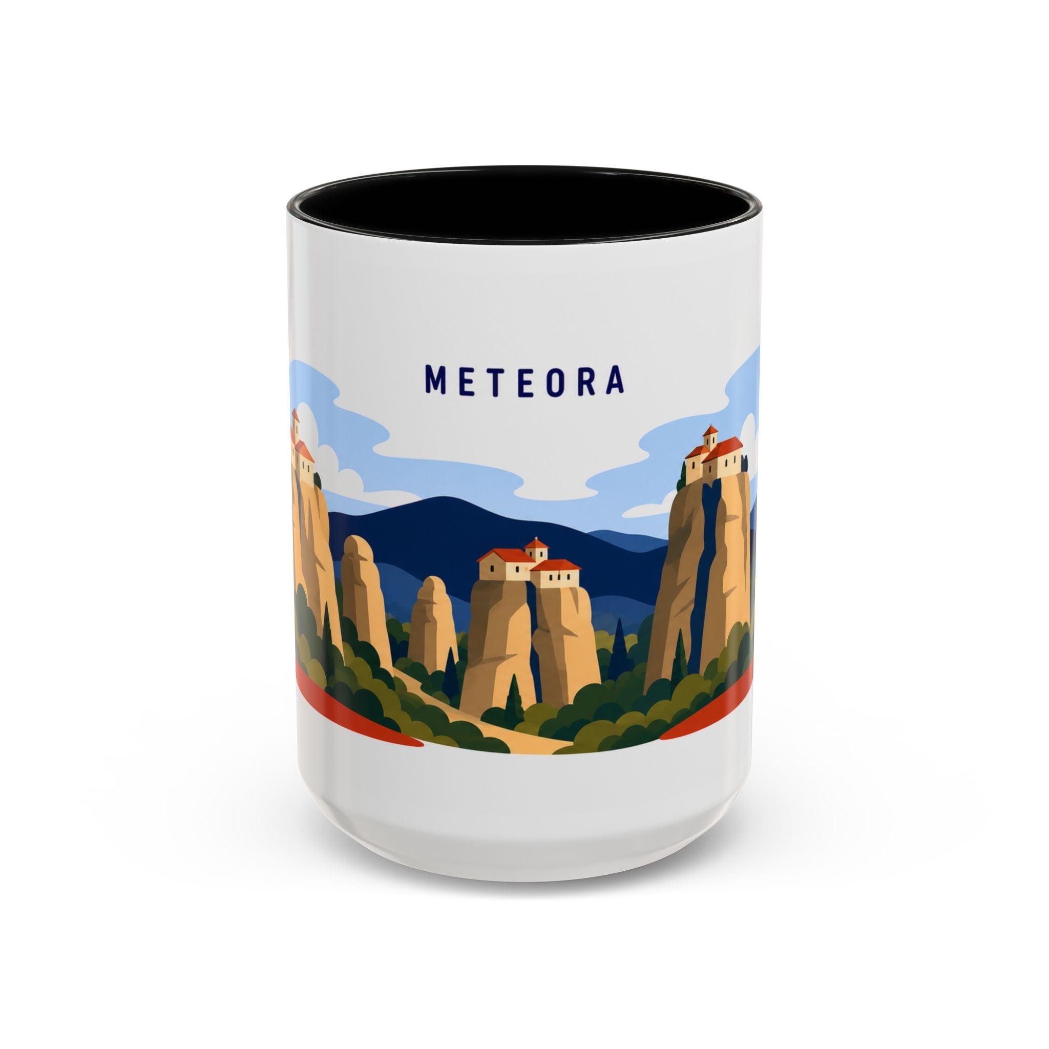 Meteora Coffee Mug | Travel Destination Souvenir Gift | Accent Color Ceramic 11oz 15oz