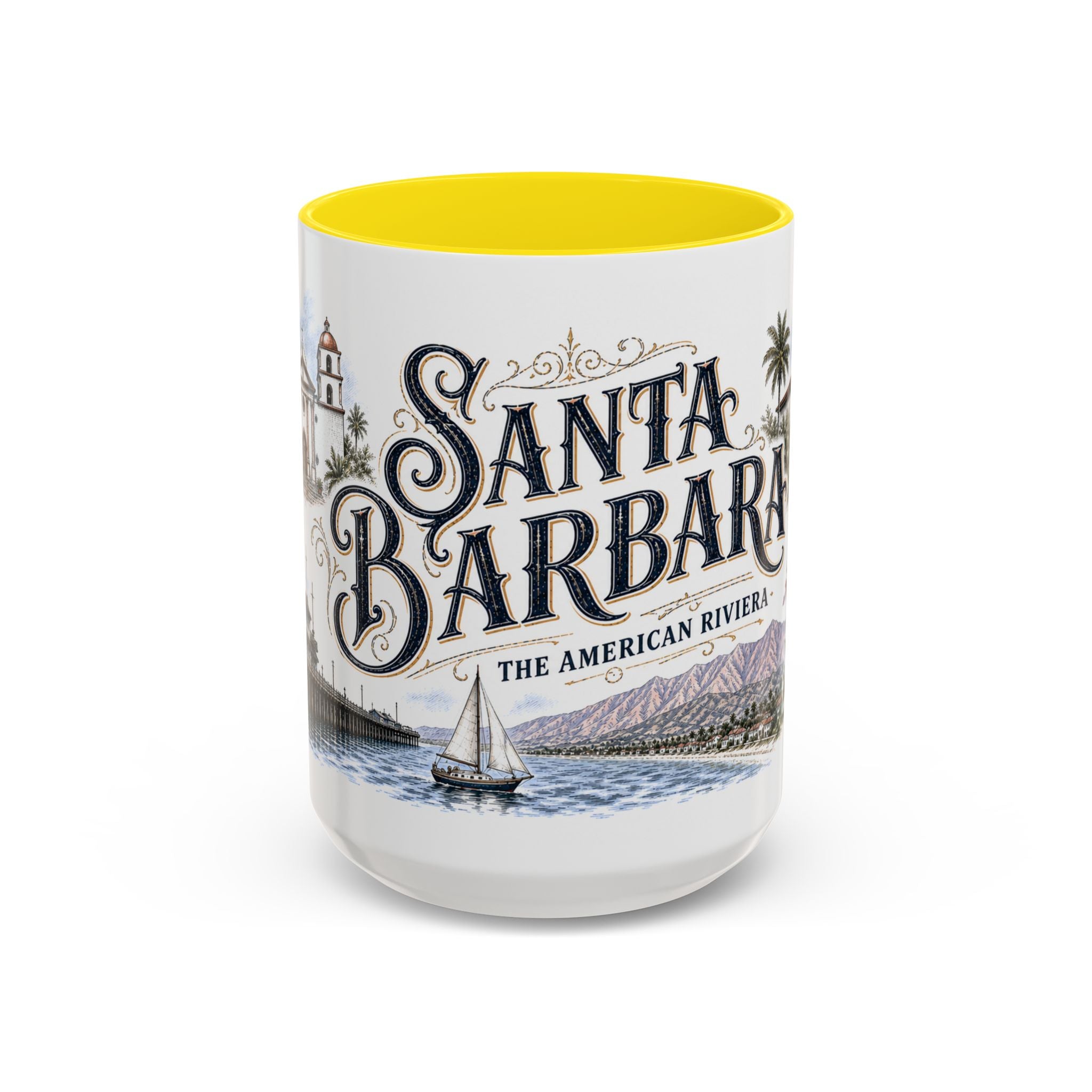 Santa Barbara Coffee Mug | United States Travel Souvenir | Vintage Illustrated City Gift | 11 oz 15 oz Accent Mug