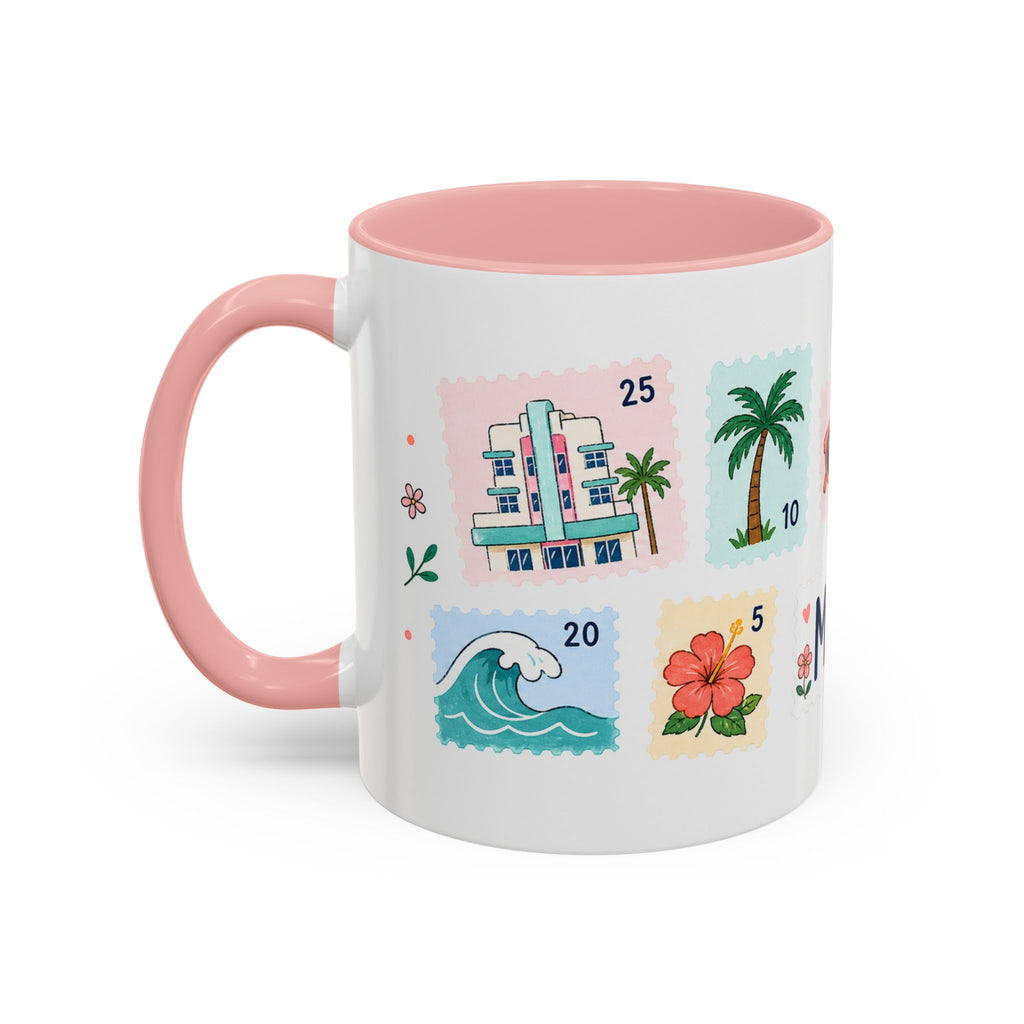 Miami Coffee Mug | Postage Stamp Collage Mug | Travel Souvenir Accent Cup 11oz 15oz