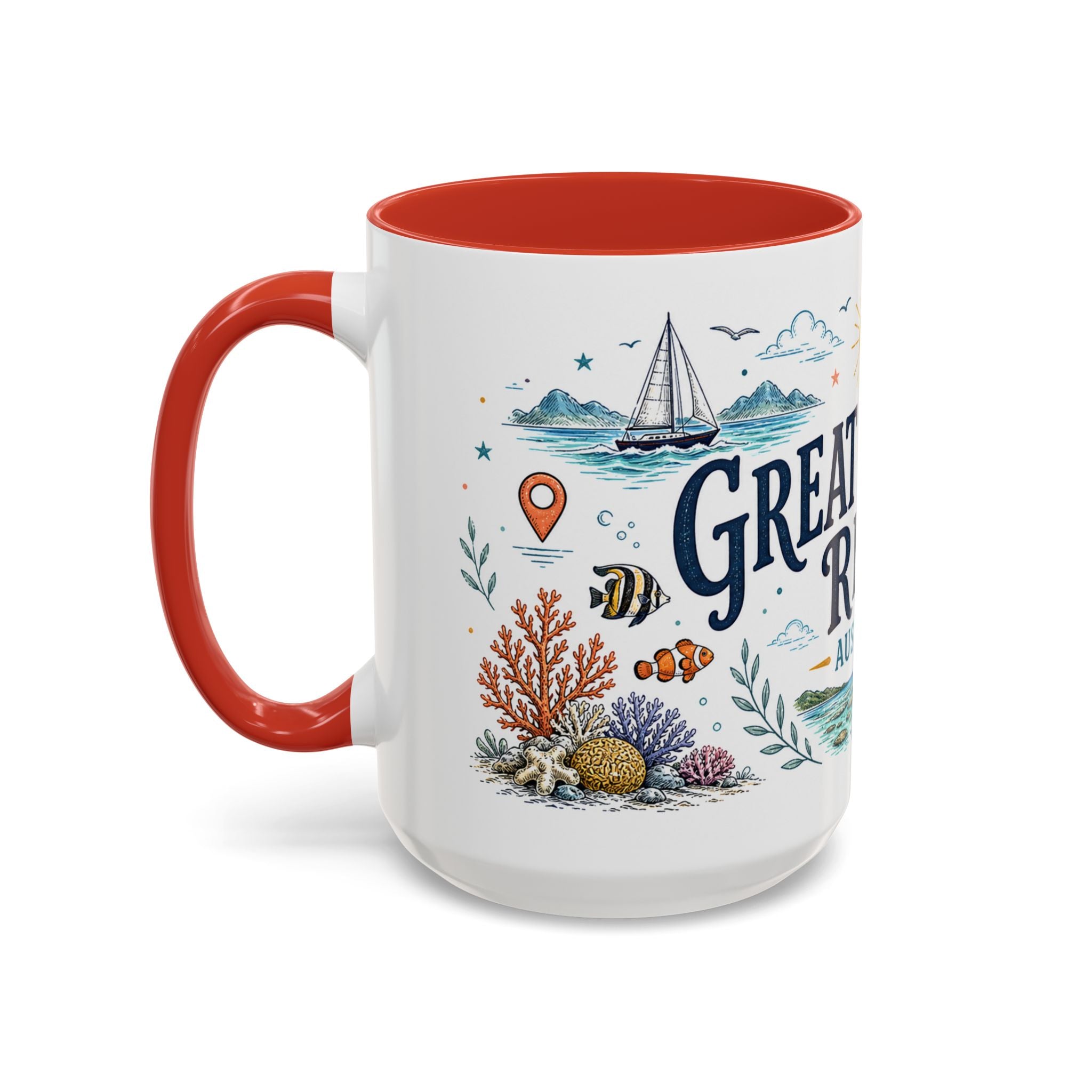 Great Barrier Reef Coffee Mug | Travel Destination Souvenir Gift | Accent Color Ceramic 11oz 15oz