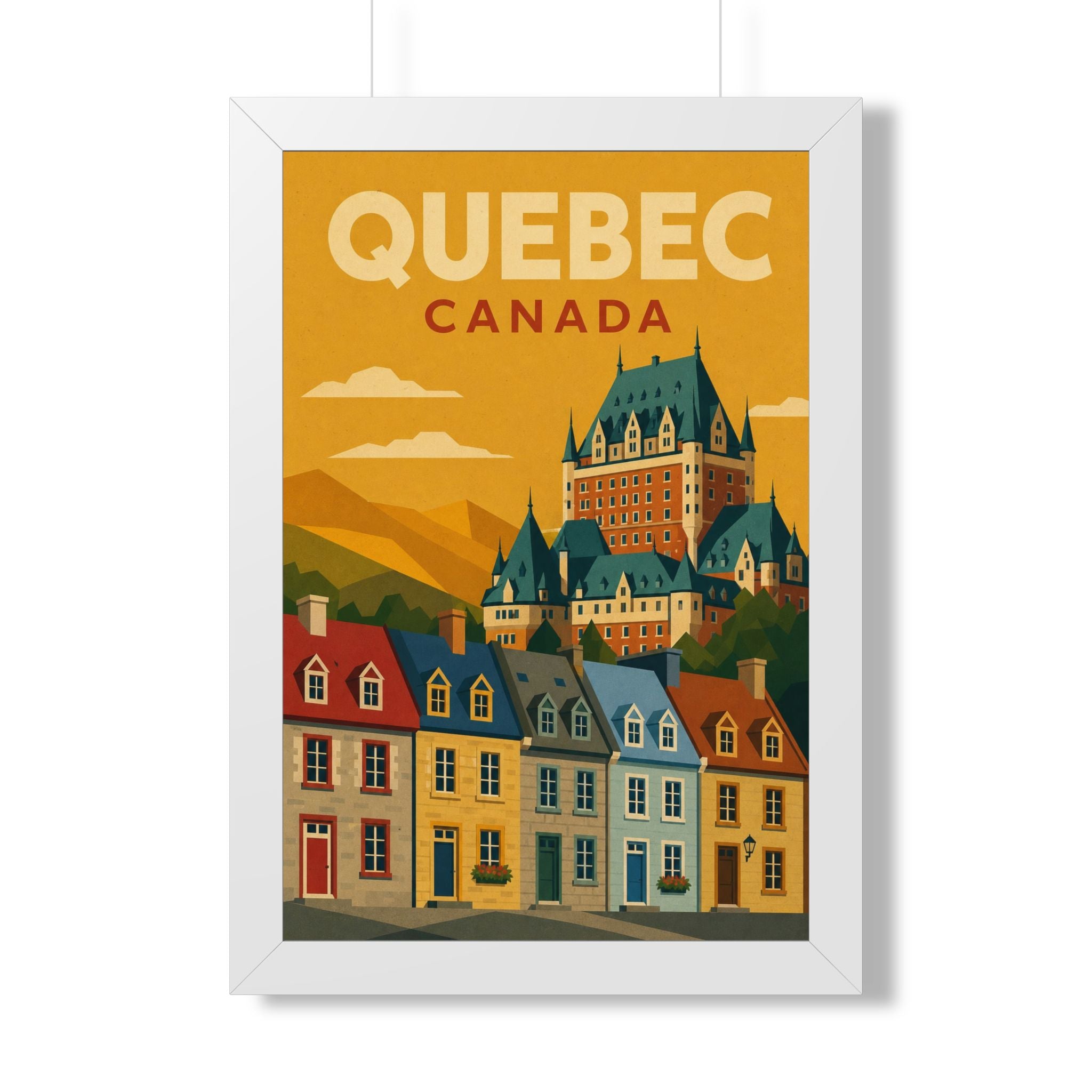 Québec City Canada Framed Poster | Vintage Travel Wall Art | Black Walnut White Frame | 16x24 20x30