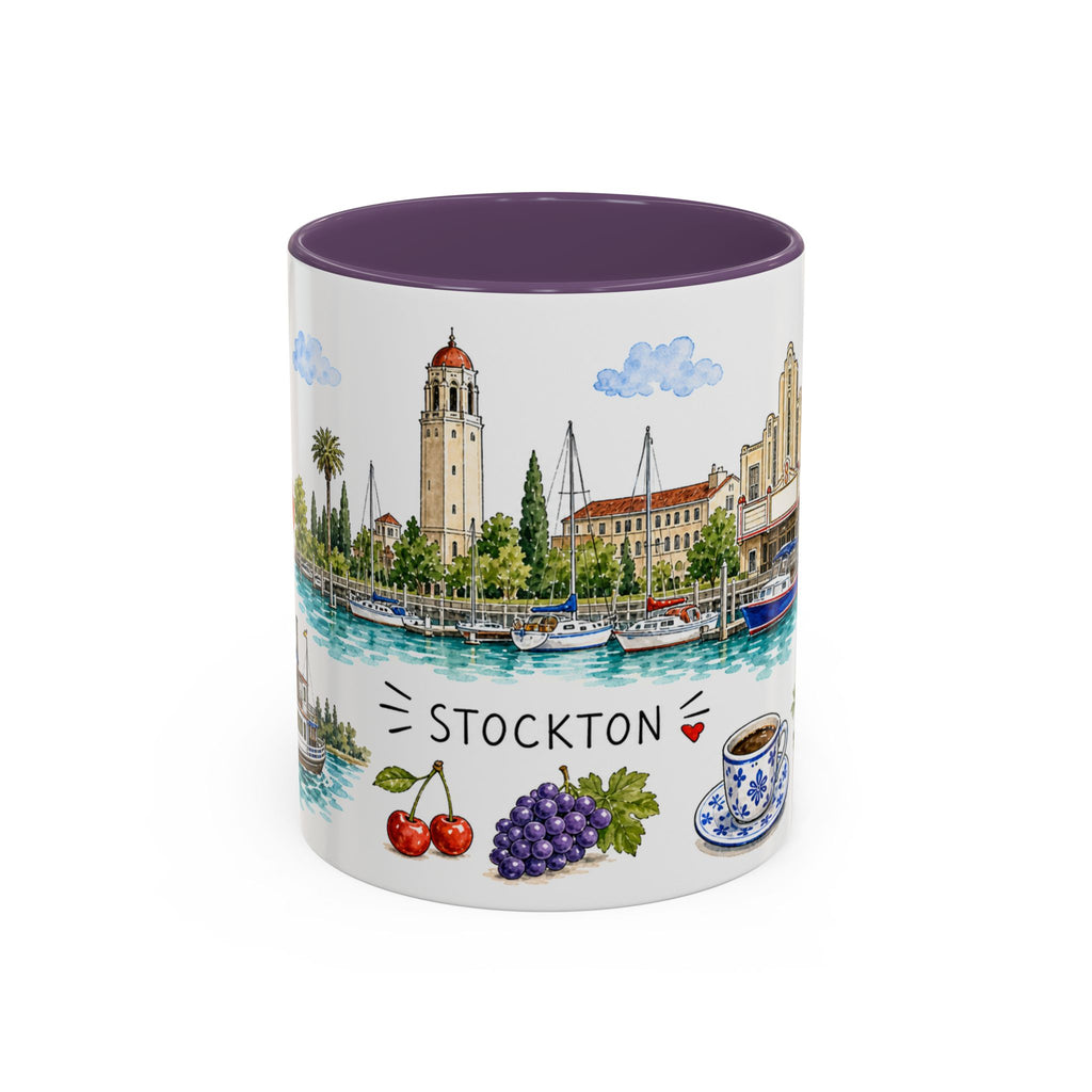 Stockton Illustrated Travel Mug | City Souvenir Accent Coffee Mug | 11oz 15oz Ceramic Cup