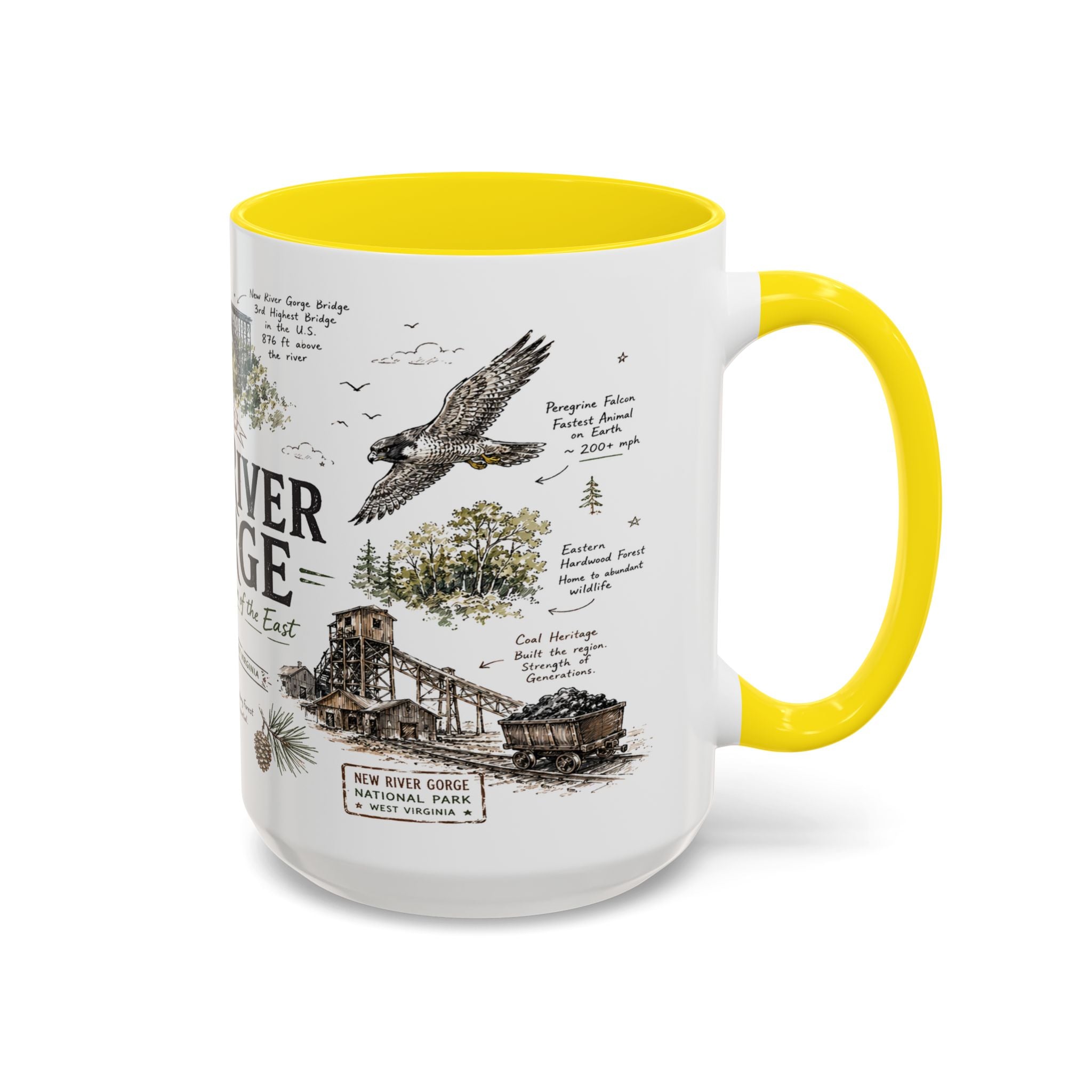 New River Gorge National Park Coffee Mug | West Virginia River Canyon Climbing Gift | Accent Color Ceramic 11oz 15oz