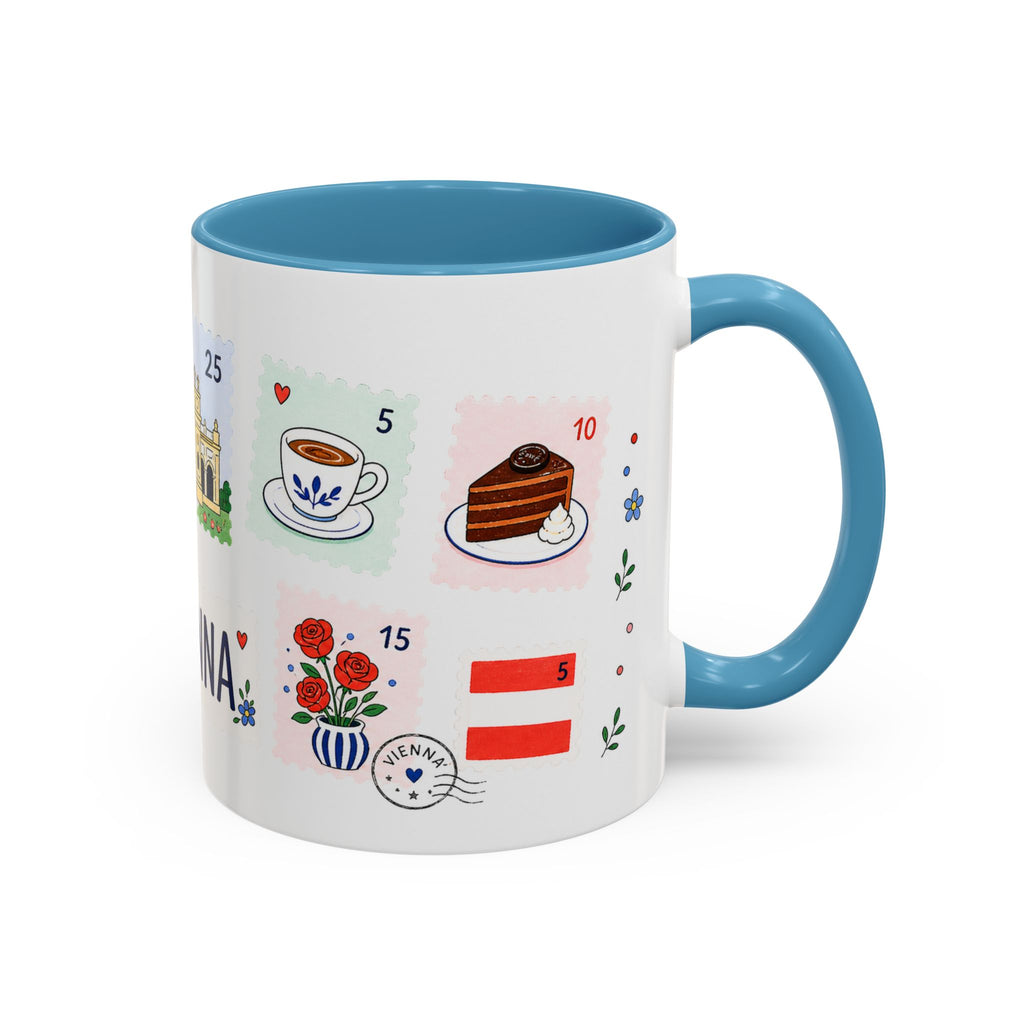 Vienna Coffee Mug | Postage Stamp Collage Mug | Travel Souvenir Accent Cup 11oz 15oz