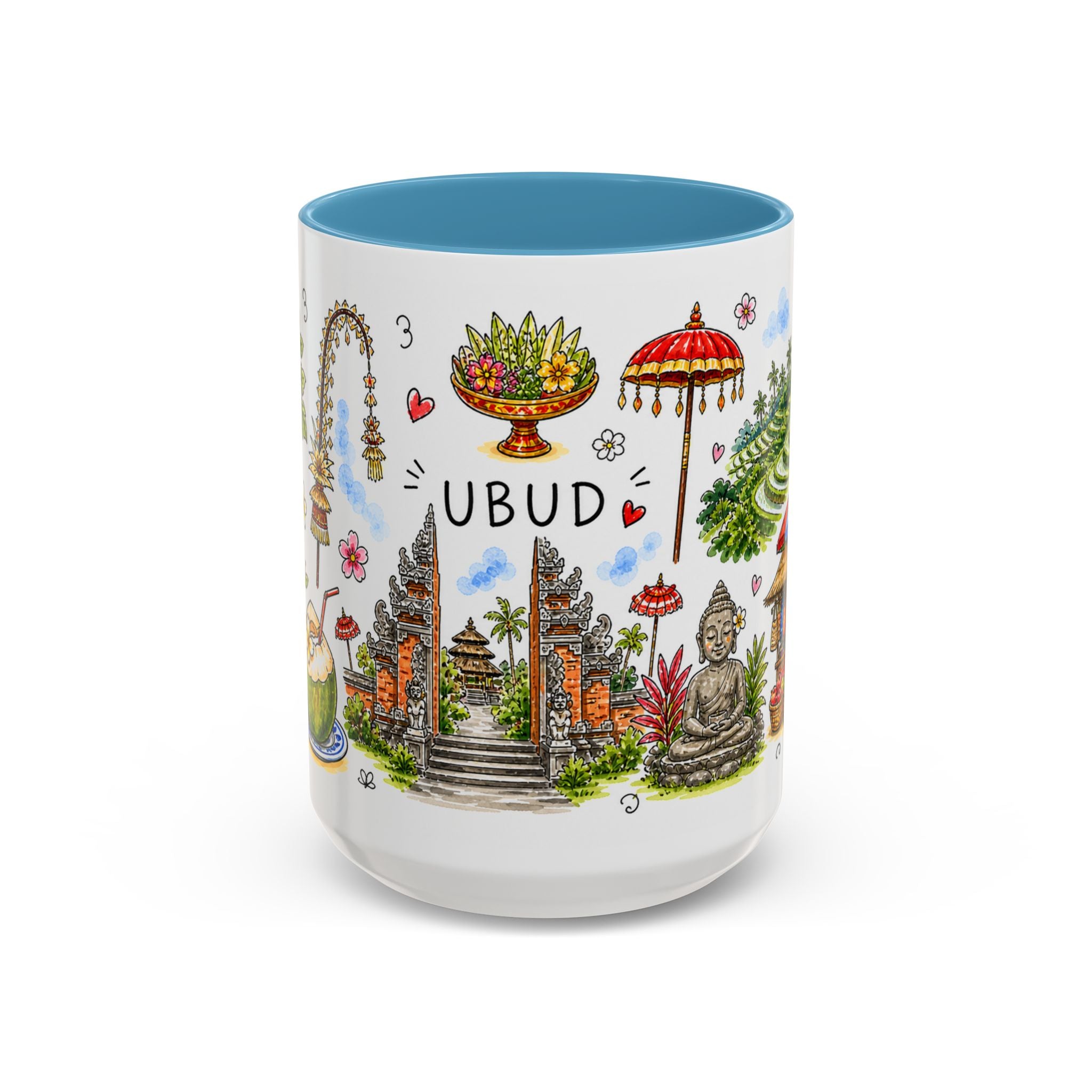 Ubud Illustrated Travel Mug | City Souvenir Accent Coffee Mug | 11oz 15oz Ceramic Cup