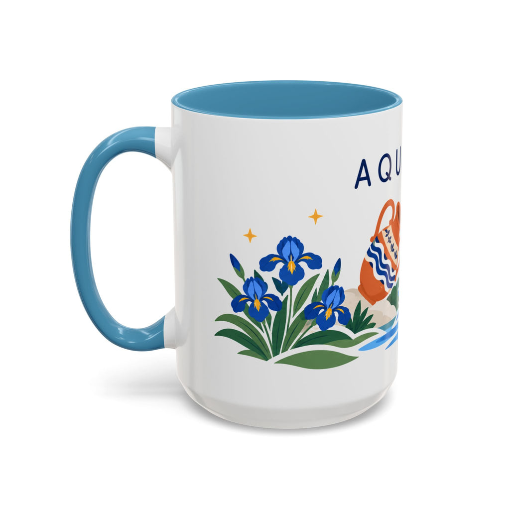 Aquarius Zodiac Coffee Mug | Water Bearer Design | Astrology Birthday Gift | 11 oz 15 oz Ceramic Accent Mug