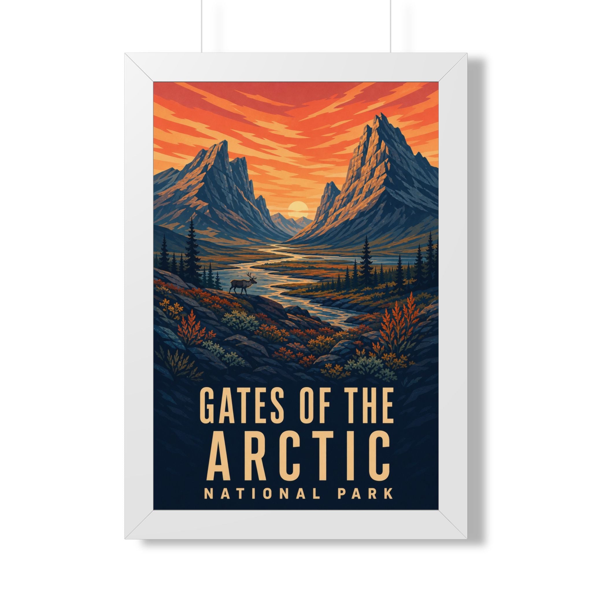 Gates of the Arctic National Park Framed Poster | Vintage Travel Wall Art | Black Walnut White Frame | 16x24 20x30