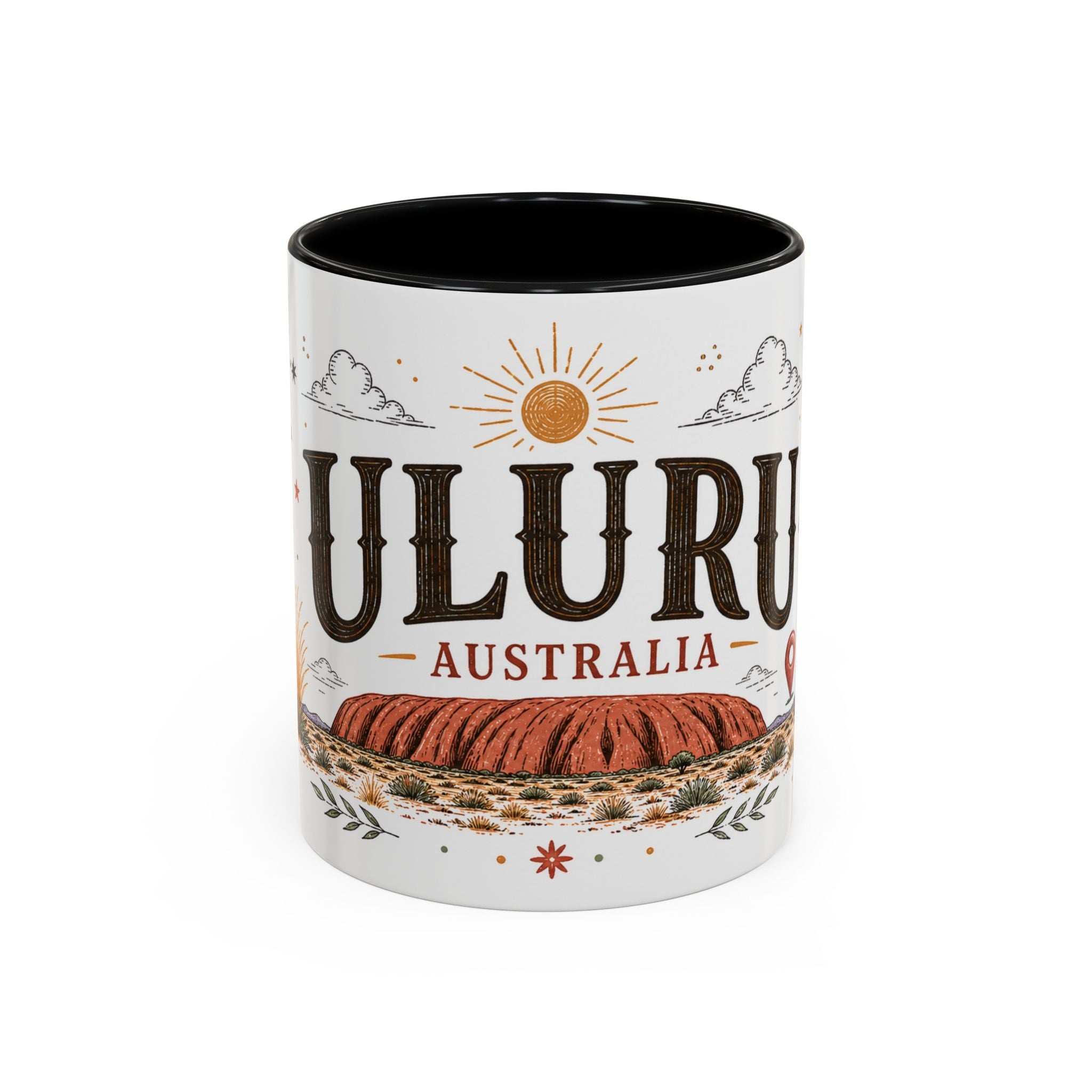 Uluru Coffee Mug | Travel Destination Souvenir Gift | Accent Color Ceramic 11oz 15oz