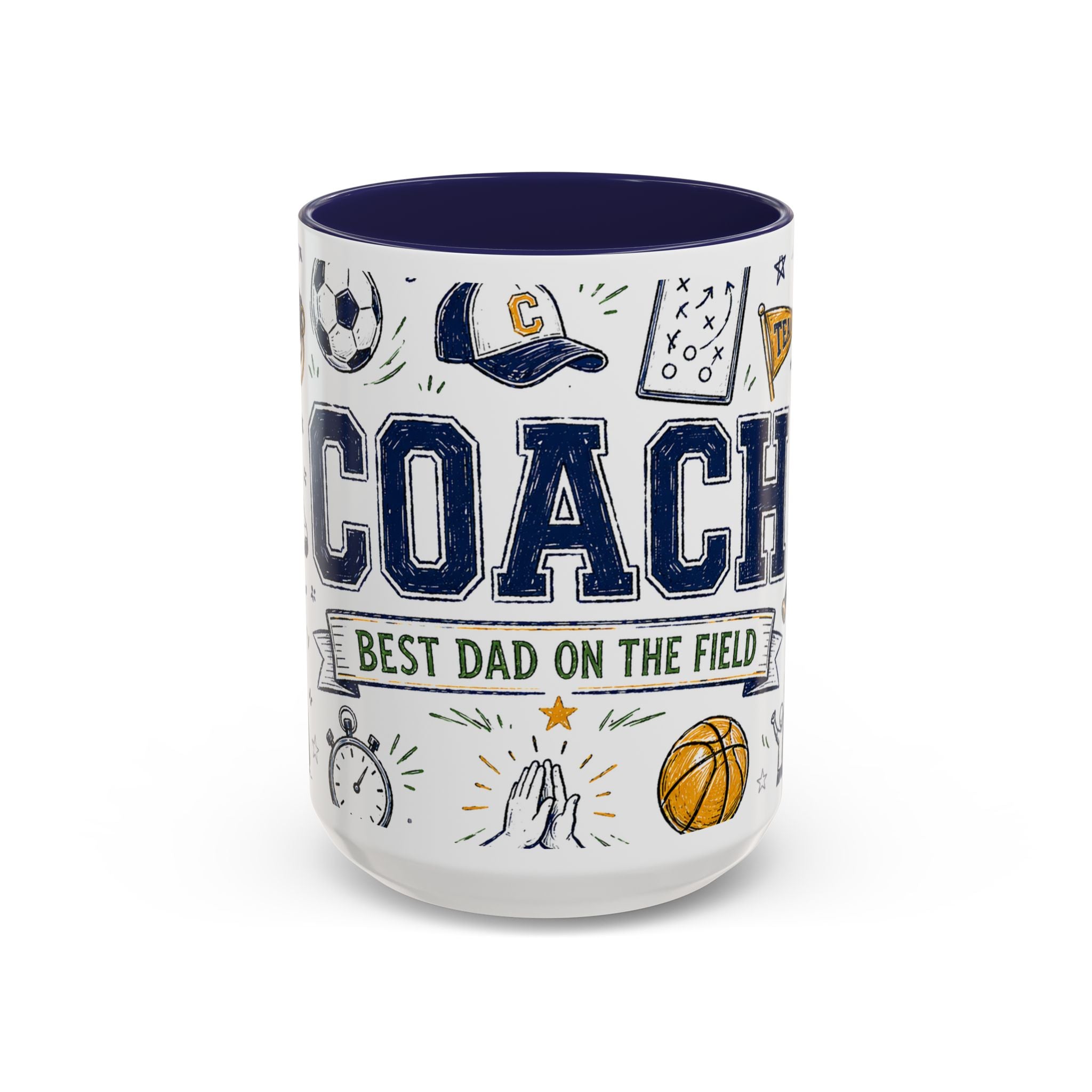 Coach Best Dad On The Field Coffee Mug | Father's Day Gift for Dad | Accent Color Ceramic 11oz 15oz