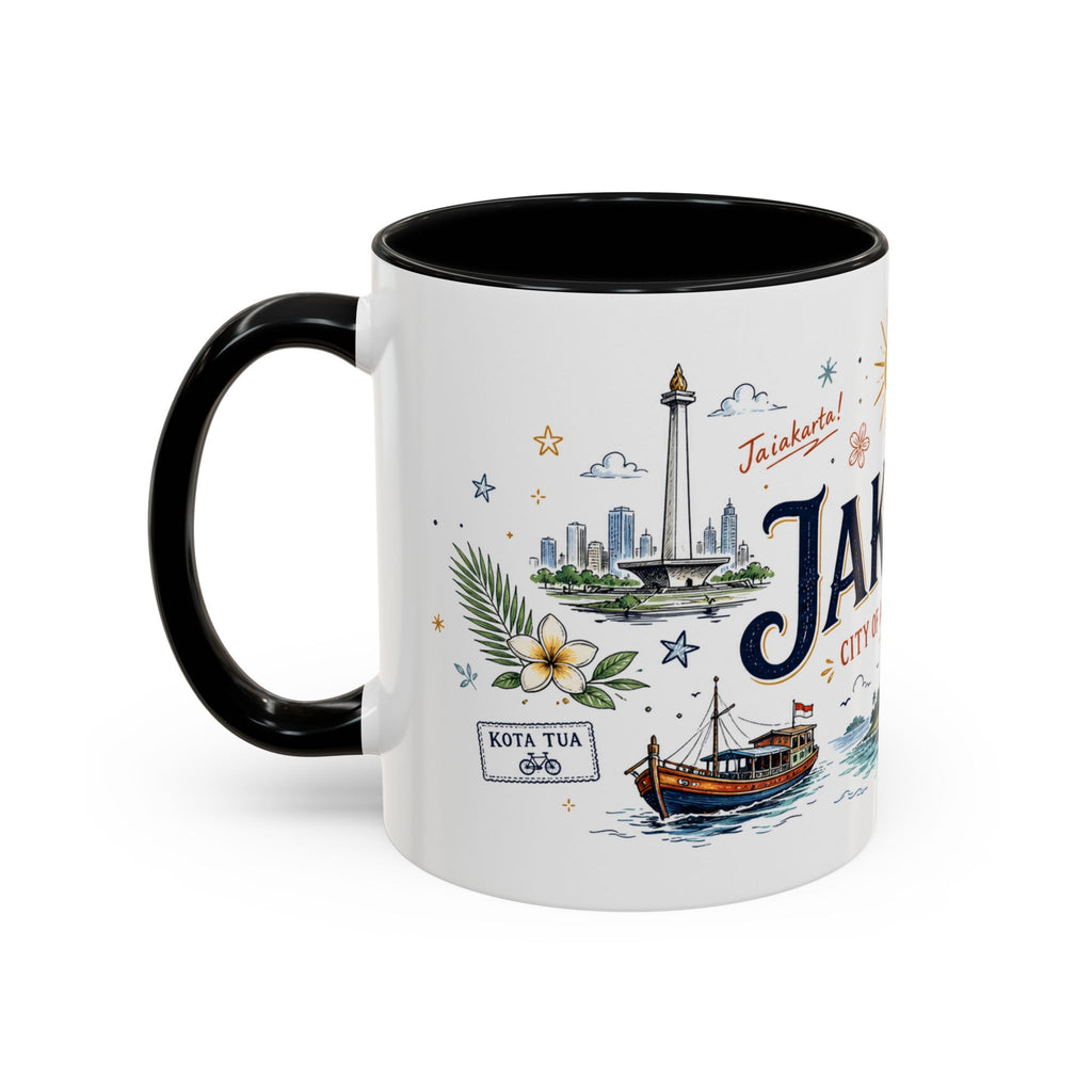 Jakarta Coffee Mug | Indonesia Souvenir Travel Gift | Accent Color Ceramic 11oz 15oz