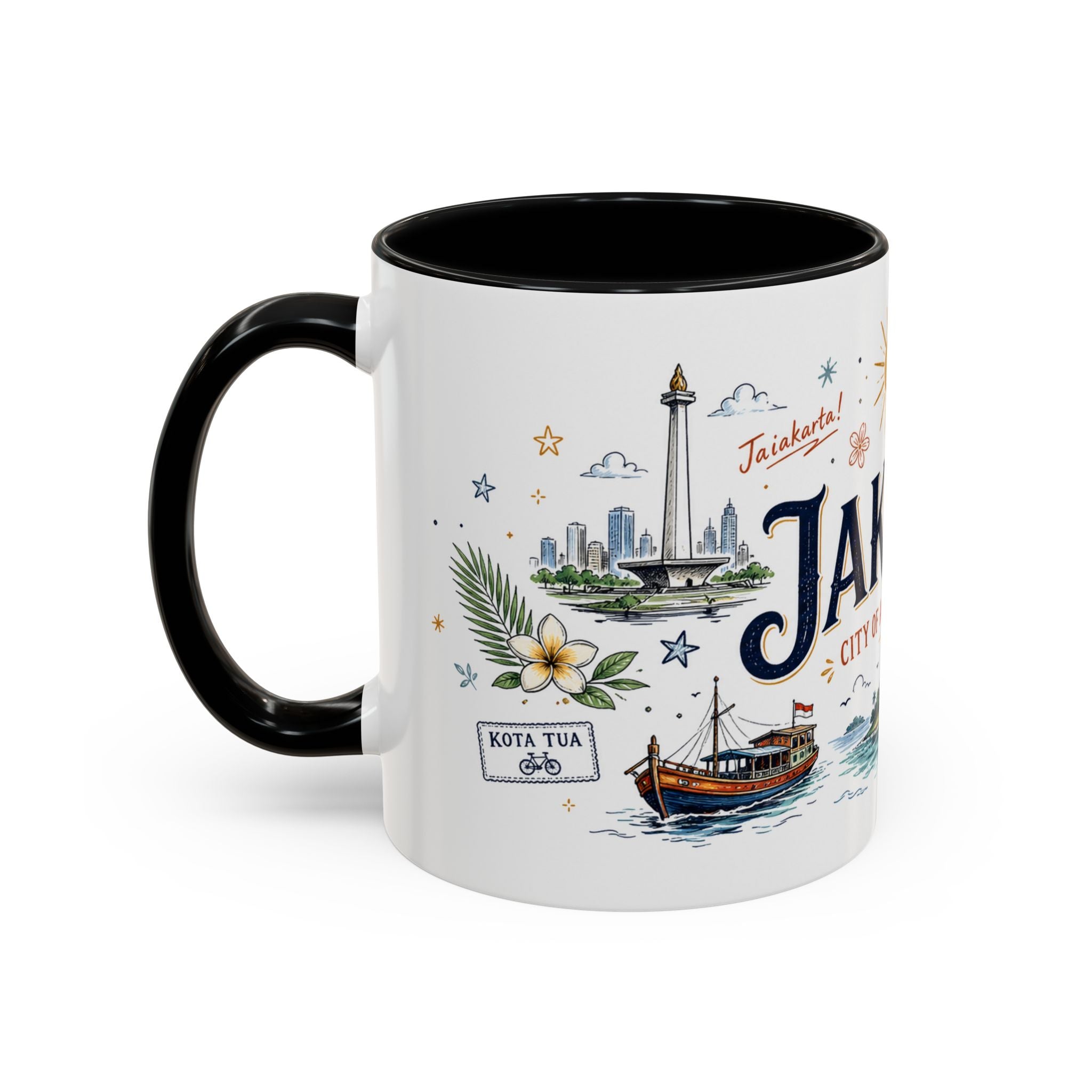 Jakarta Coffee Mug | Indonesia Souvenir Travel Gift | Accent Color Ceramic 11oz 15oz