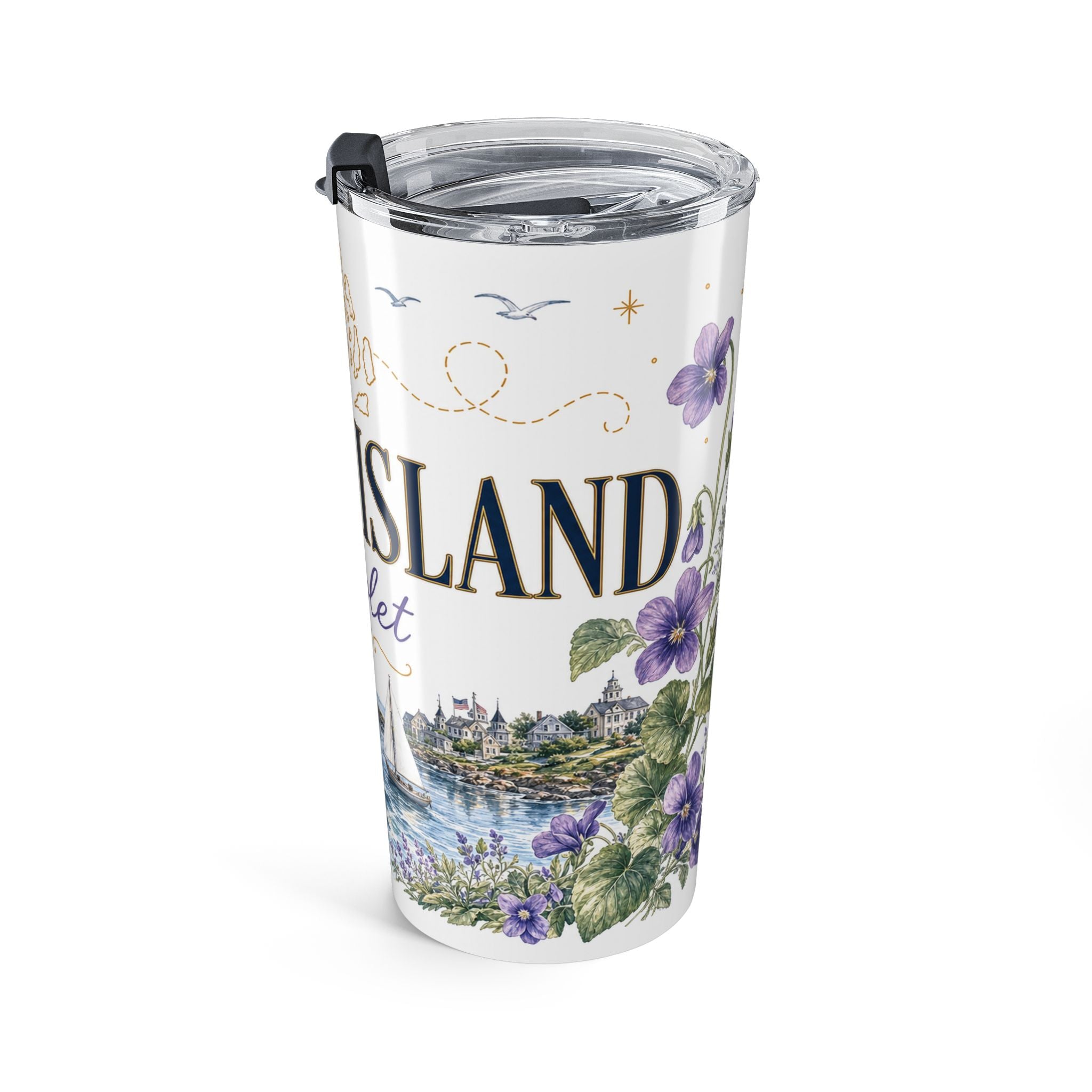 Rhode Island State Flower 20oz Tumbler | Violet Botanical State Flower Gift | Insulated Stainless Steel Travel Cup