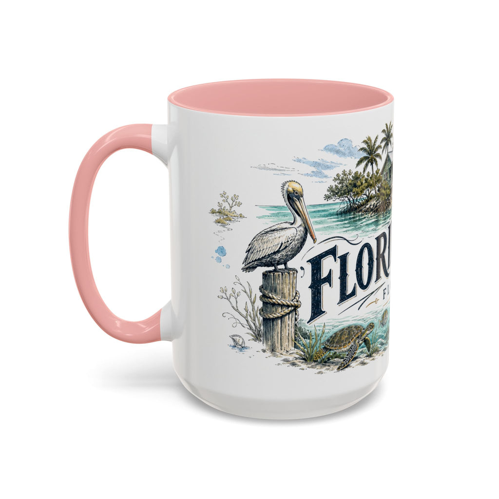 Florida Keys Mug, Florida Travel Souvenir, Bucket List Gift, Accent Ceramic Coffee Mug 11oz 15oz