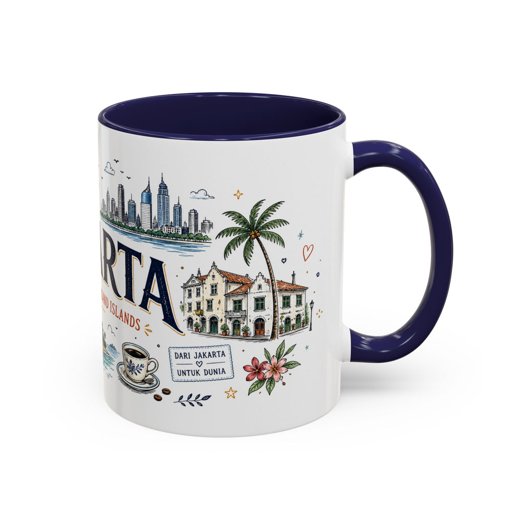 Jakarta Coffee Mug | Indonesia Souvenir Travel Gift | Accent Color Ceramic 11oz 15oz
