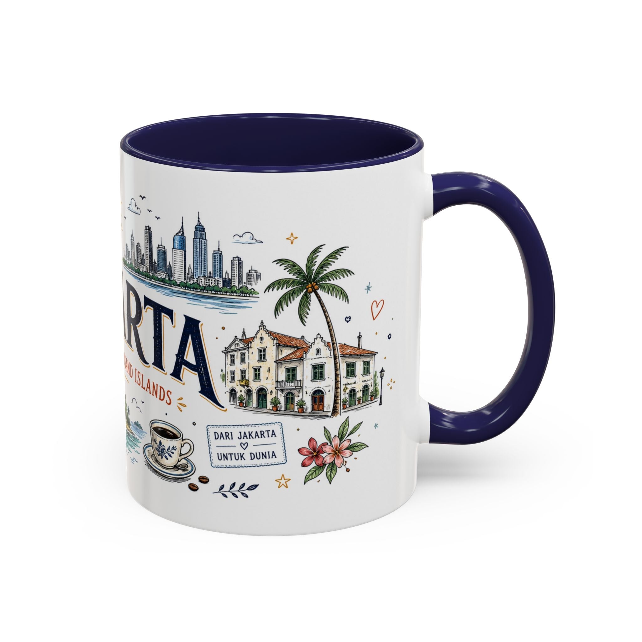 Jakarta Coffee Mug | Indonesia Souvenir Travel Gift | Accent Color Ceramic 11oz 15oz
