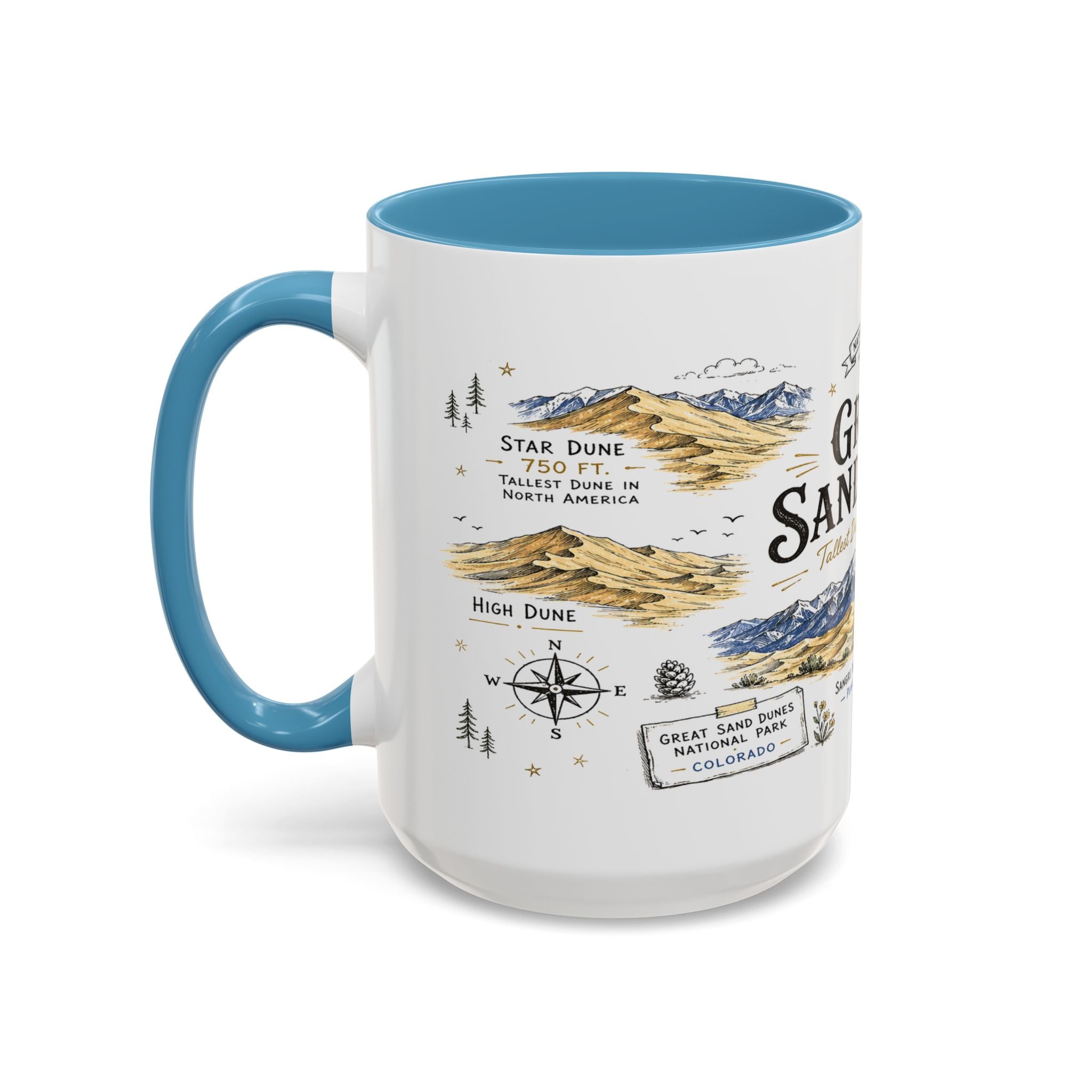 Great Sand Dunes National Park Coffee Mug | Colorado Desert Mountain Dunes Gift | Accent Color Ceramic 11oz 15oz