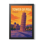 Leaning Tower of Pisa Italy Framed Poster | Vintage Travel Wall Art | Black Walnut White Frame | 16x24 20x30