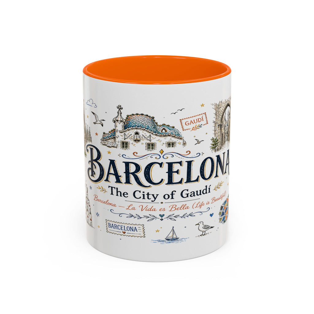 Barcelona Coffee Mug | Spain Souvenir Travel Gift | Accent Color Ceramic 11oz 15oz