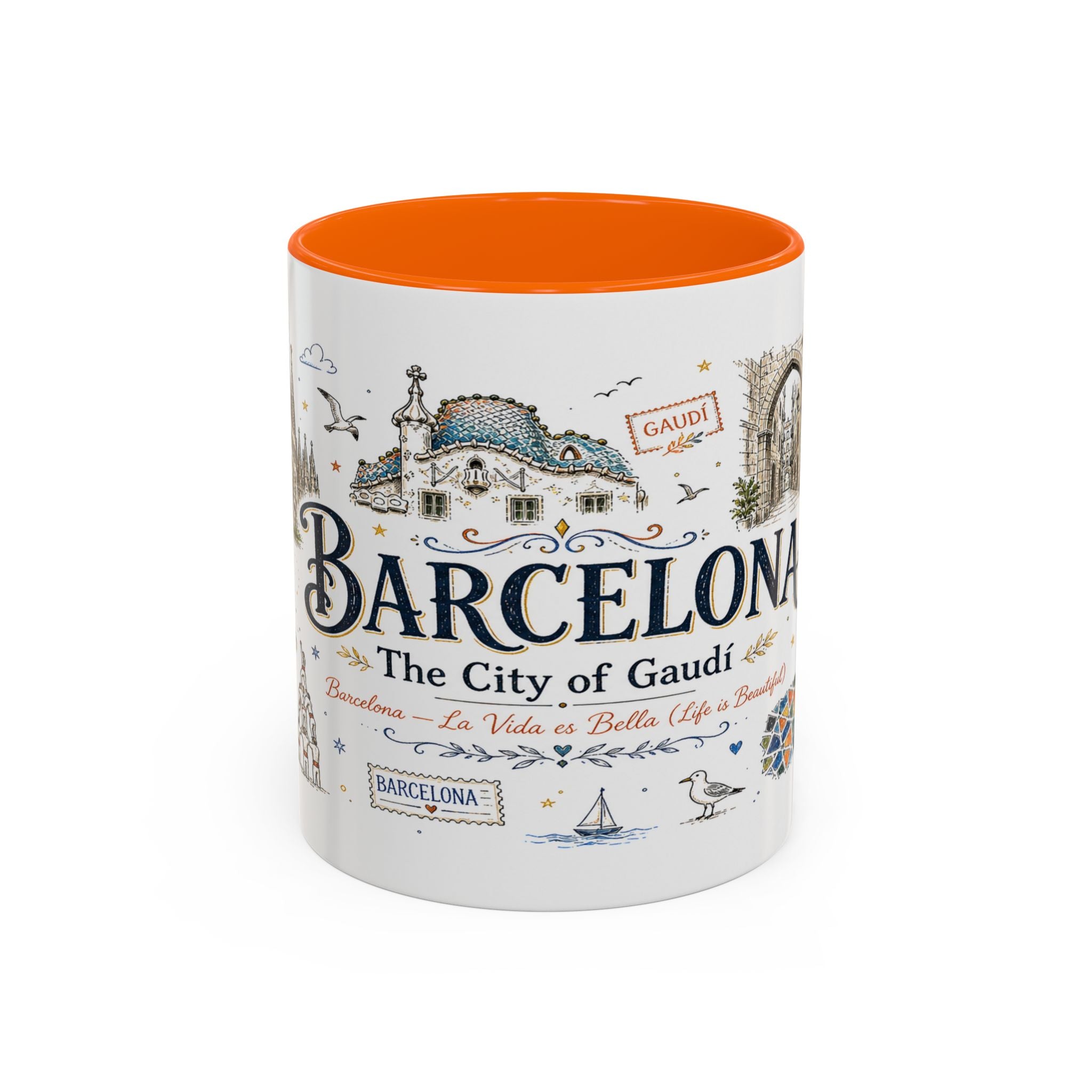 Barcelona Coffee Mug | Spain Souvenir Travel Gift | Accent Color Ceramic 11oz 15oz