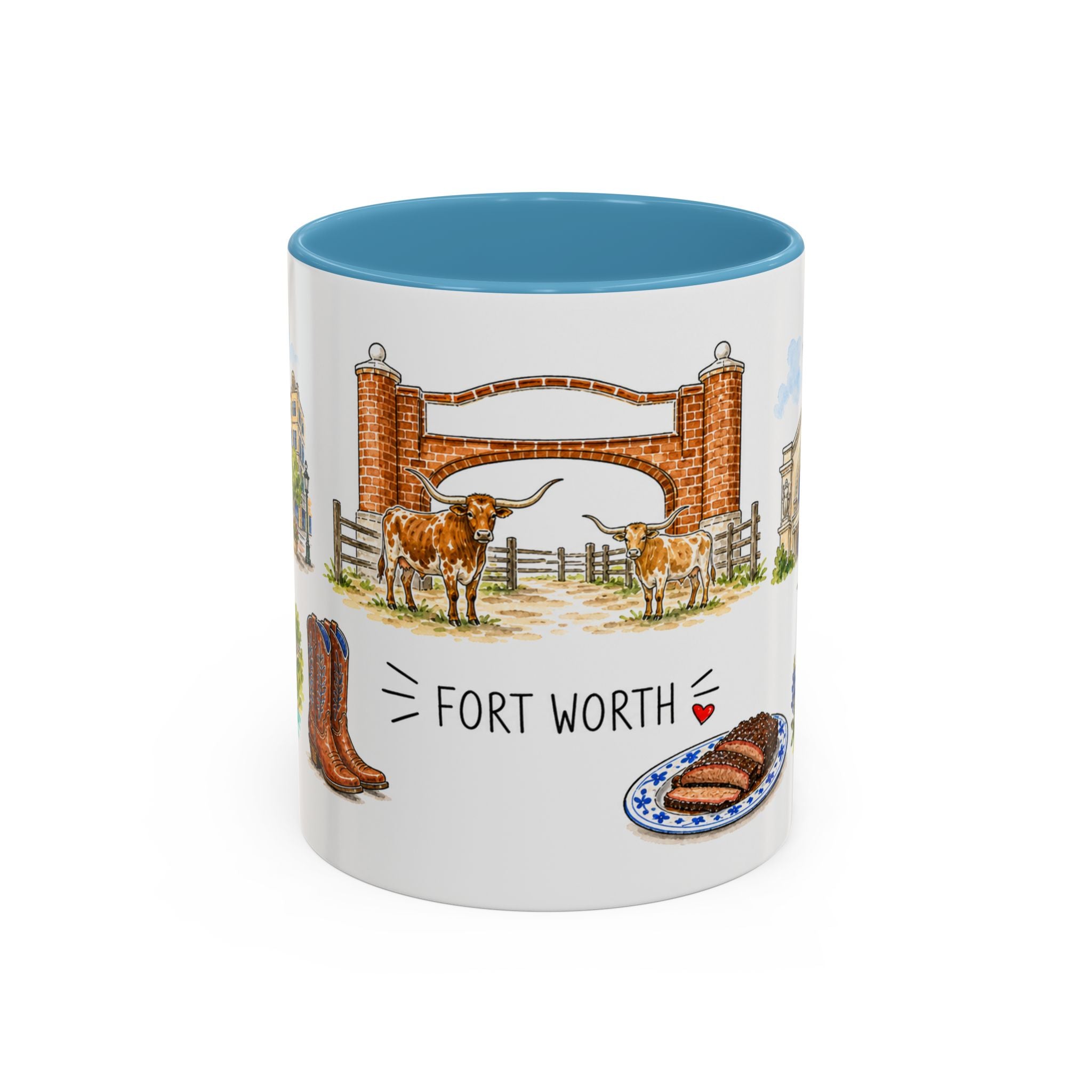 Fort Worth Illustrated Travel Mug | City Souvenir Accent Coffee Mug | 11oz 15oz Ceramic Cup