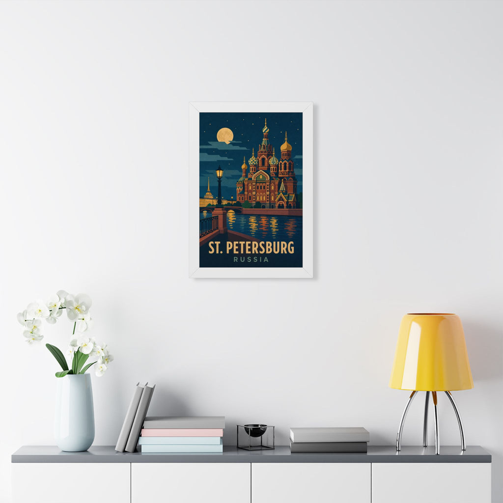 St. Petersburg Russia Framed Poster | Vintage Travel Wall Art | Black Walnut White Frame | 16x24 20x30
