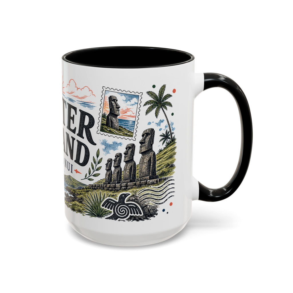Easter Island Coffee Mug | Travel Destination Souvenir Gift | Accent Color Ceramic 11oz 15oz
