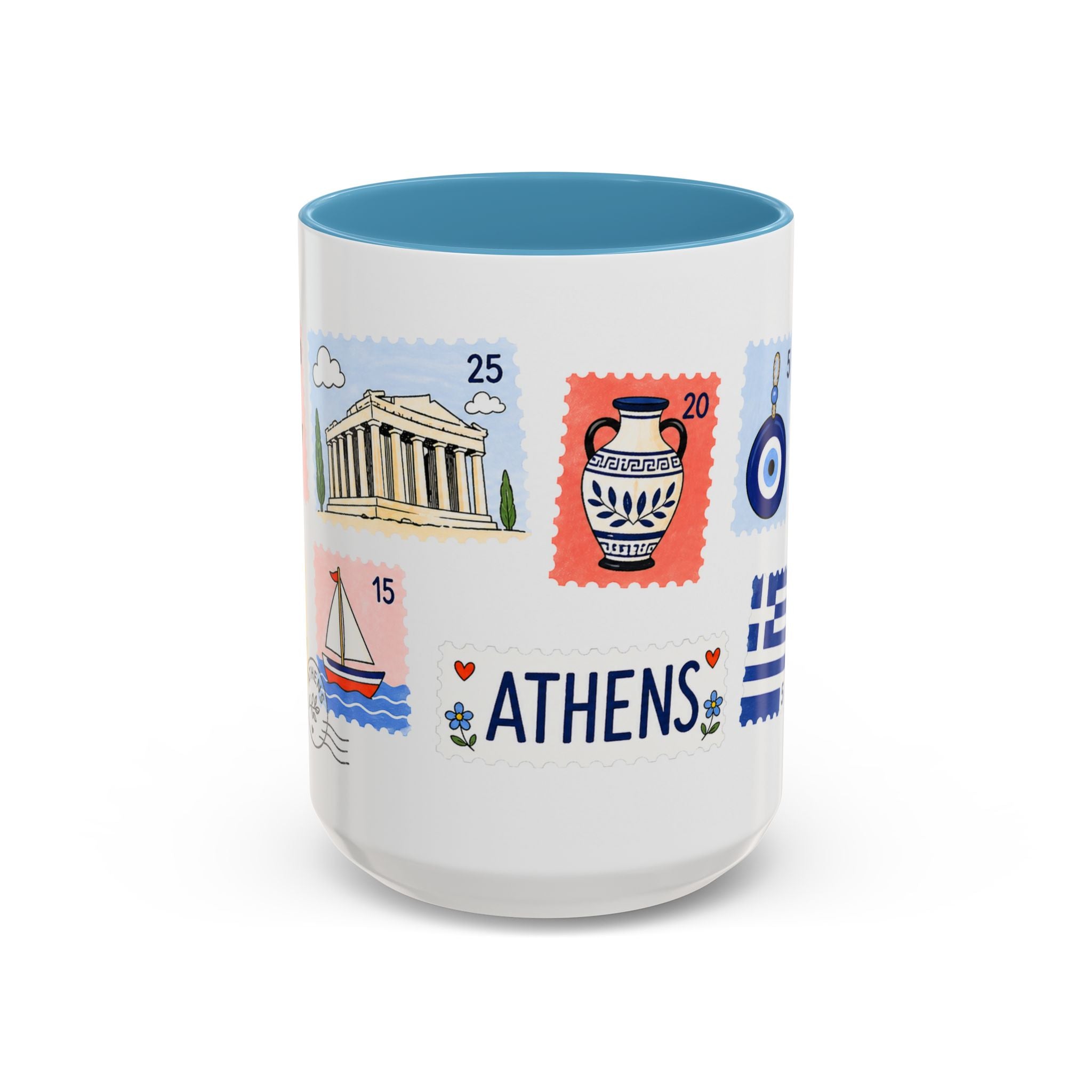 Athens Coffee Mug | Postage Stamp Collage Mug | Travel Souvenir Accent Cup 11oz 15oz