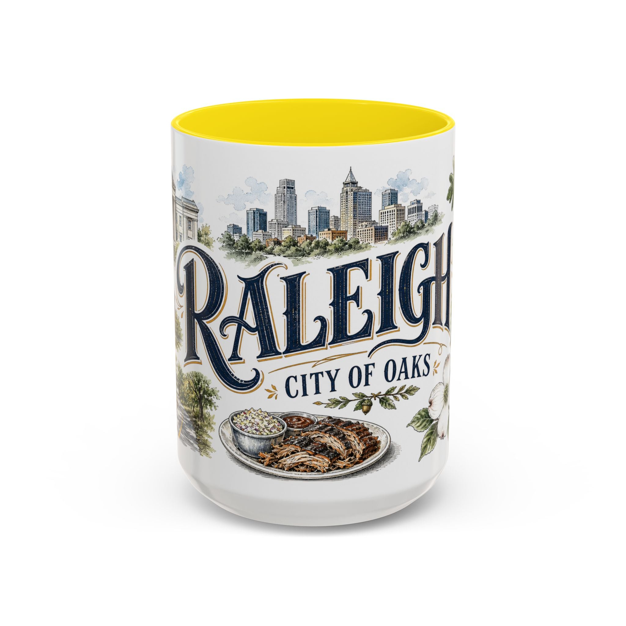Raleigh Coffee Mug | United States Travel Souvenir | Vintage Illustrated City Gift | 11 oz 15 oz Accent Mug