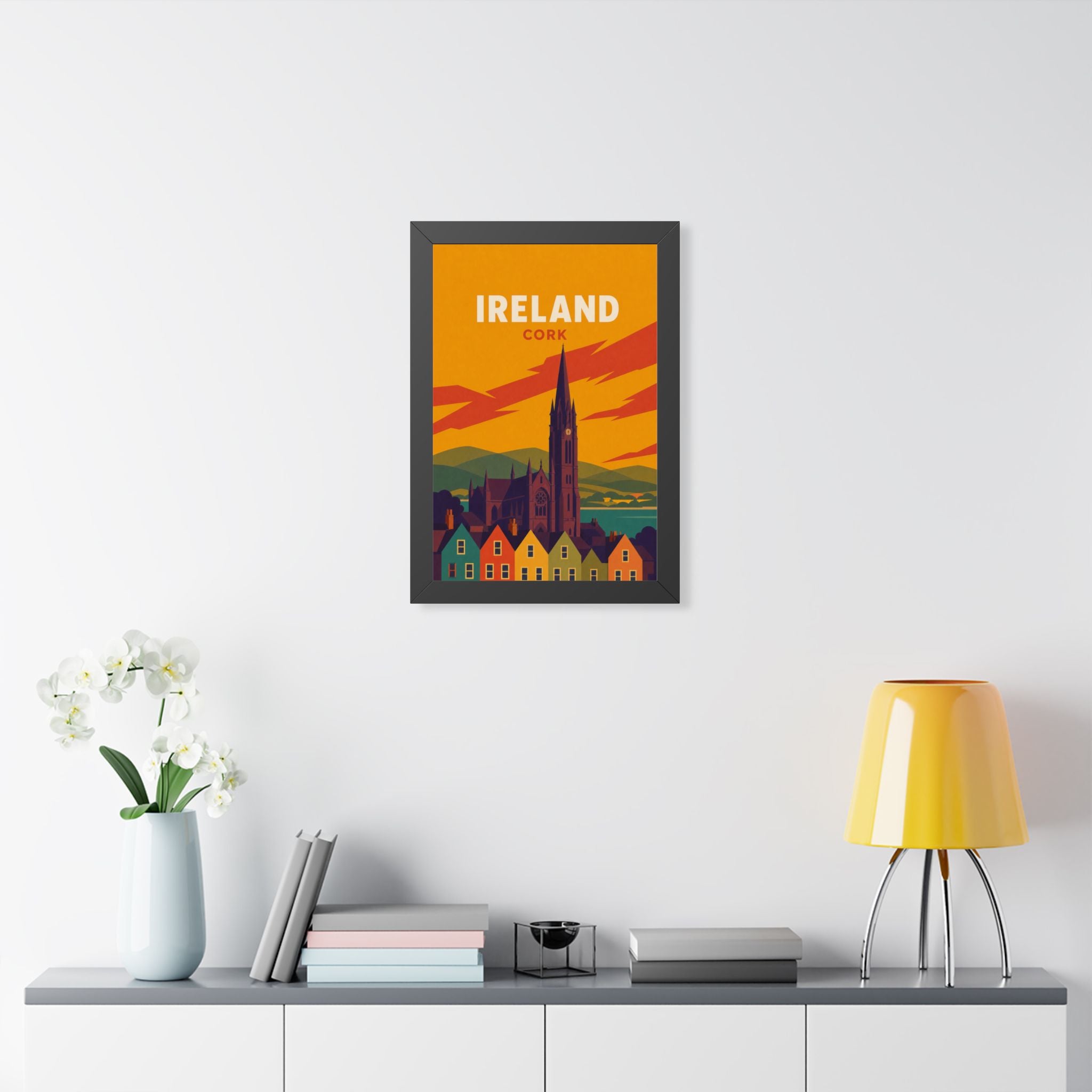 Cork Ireland Framed Poster | Vintage Travel Wall Art | Black Walnut White Frame | 16x24 20x30