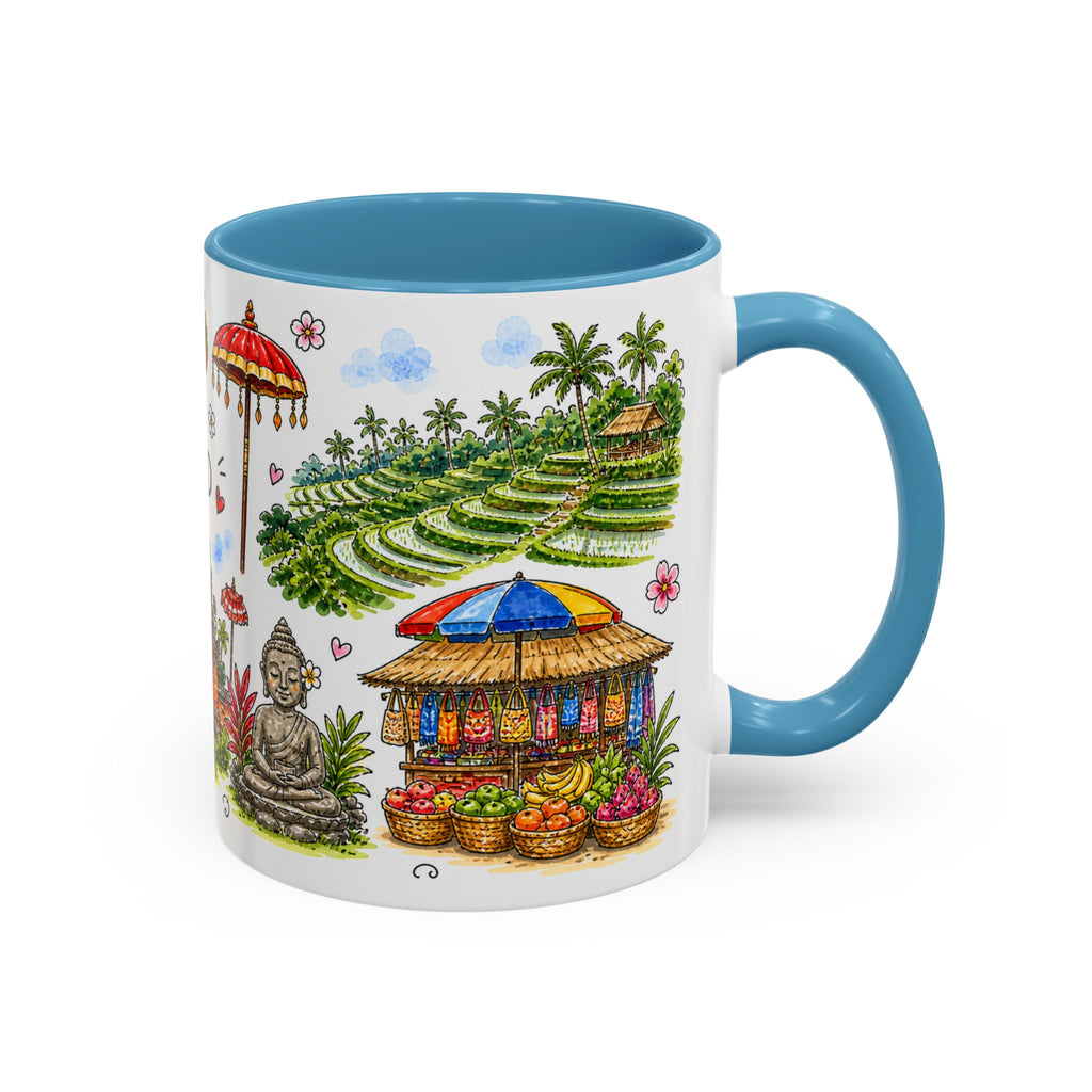 Ubud Illustrated Travel Mug | City Souvenir Accent Coffee Mug | 11oz 15oz Ceramic Cup
