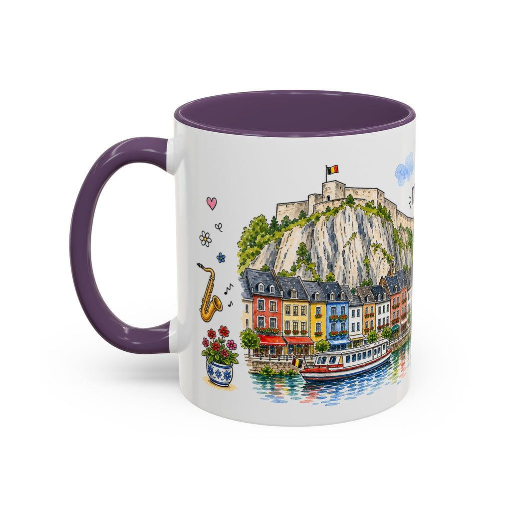 Dinant Illustrated Travel Mug | Belgium Souvenir Accent Coffee Mug | 11oz 15oz Ceramic Cup