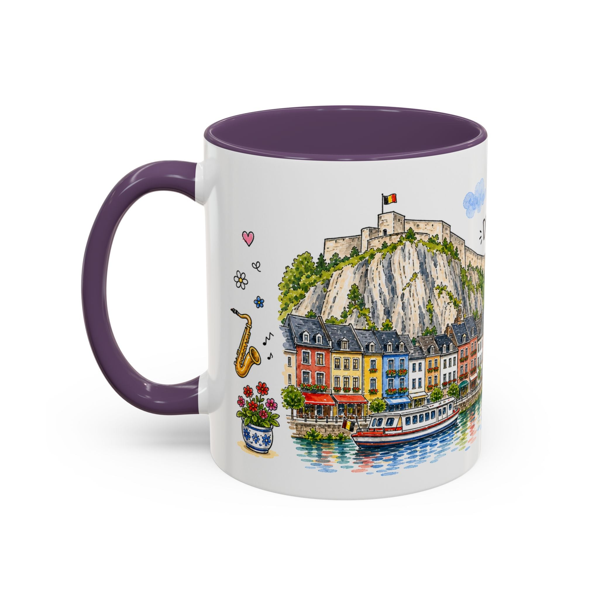 Dinant Illustrated Travel Mug | Belgium Souvenir Accent Coffee Mug | 11oz 15oz Ceramic Cup