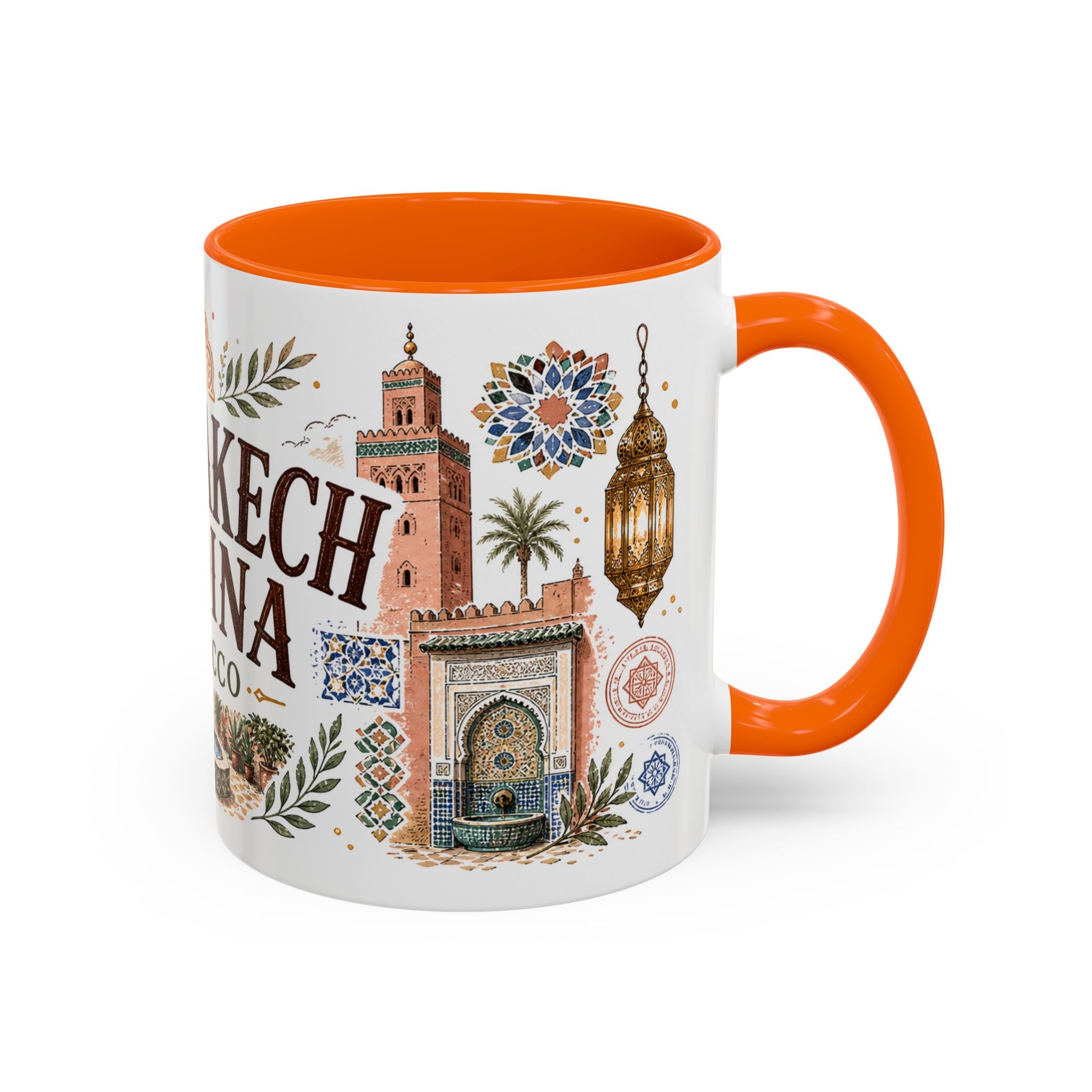 Marrakech Medina Coffee Mug | Travel Destination Souvenir Gift | Accent Color Ceramic 11oz 15oz