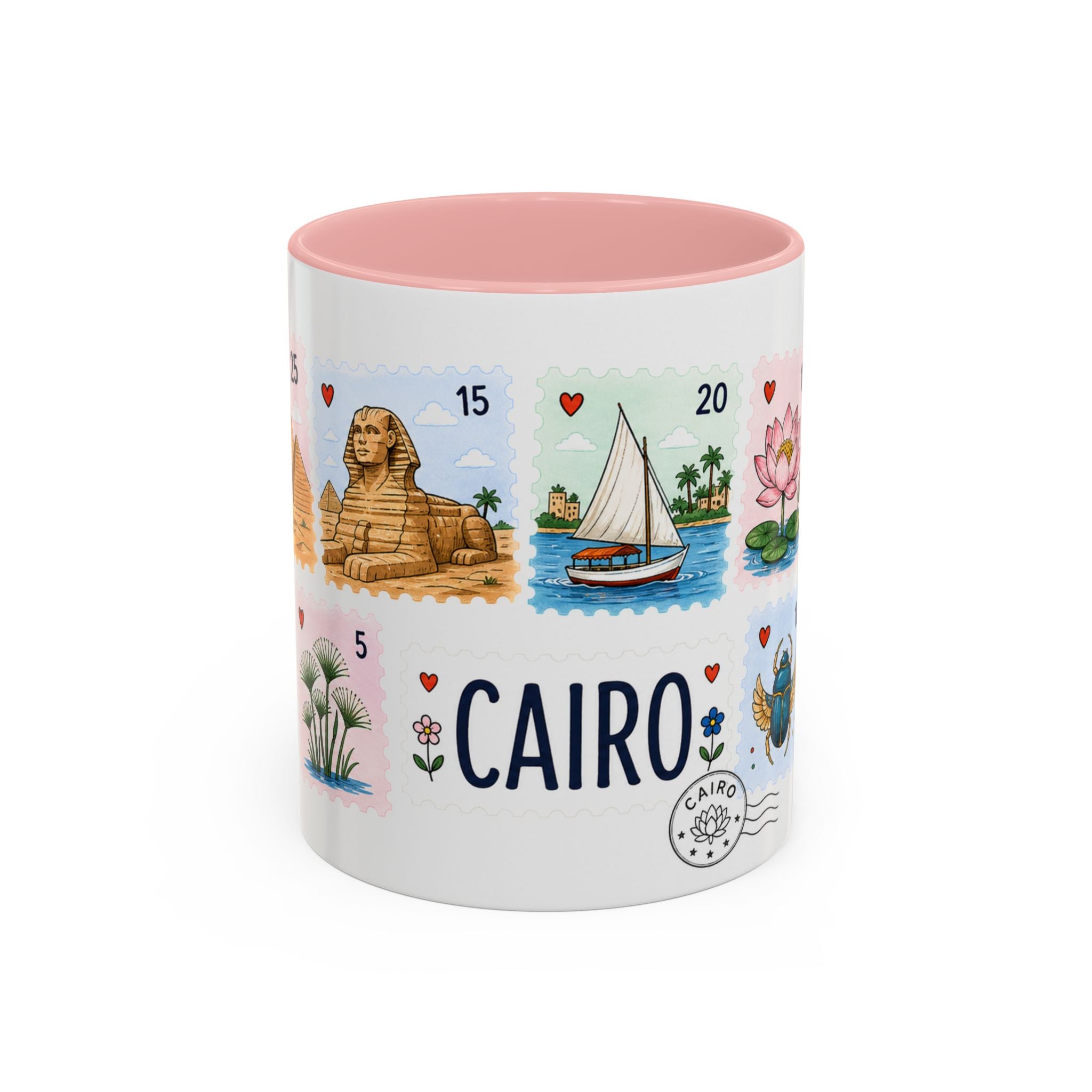 Cairo Coffee Mug | Postage Stamp Collage Mug | Travel Souvenir Accent Cup 11oz 15oz