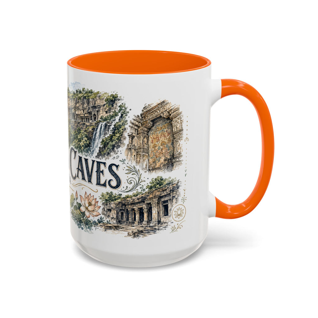 Ajanta Caves Mug, India Travel Souvenir, Bucket List Gift, Accent Ceramic Coffee Mug 11oz 15oz