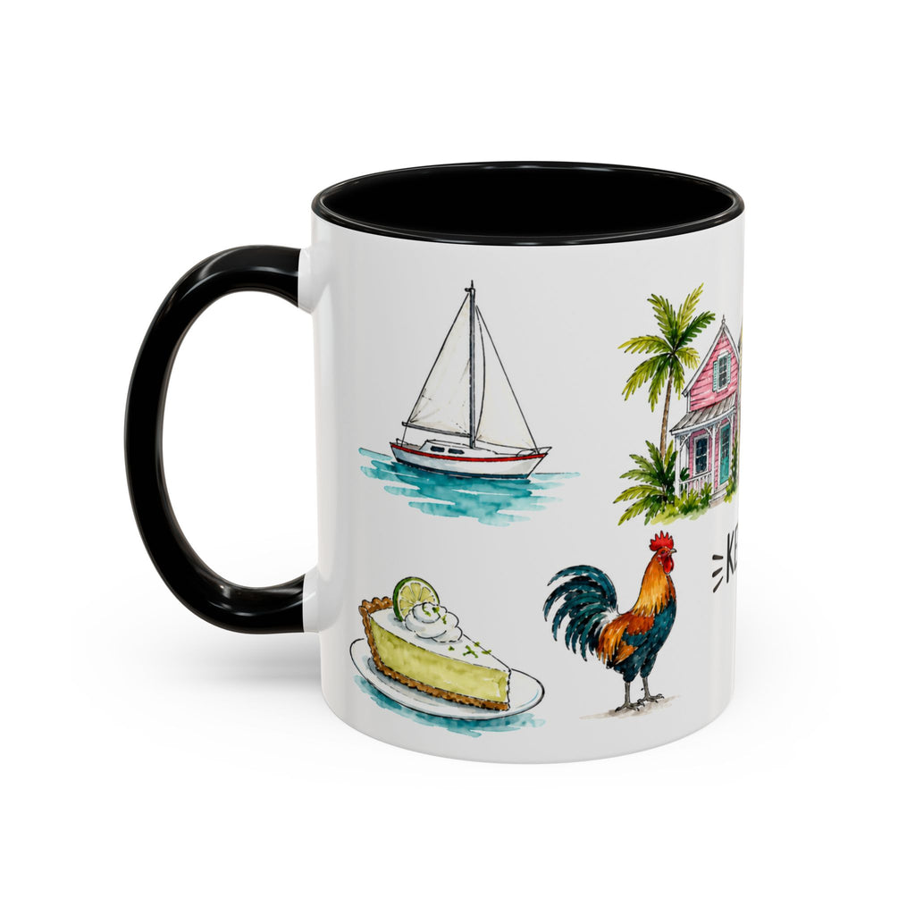 Key West Illustrated Travel Mug | City Souvenir Accent Coffee Mug | 11oz 15oz Ceramic Cup