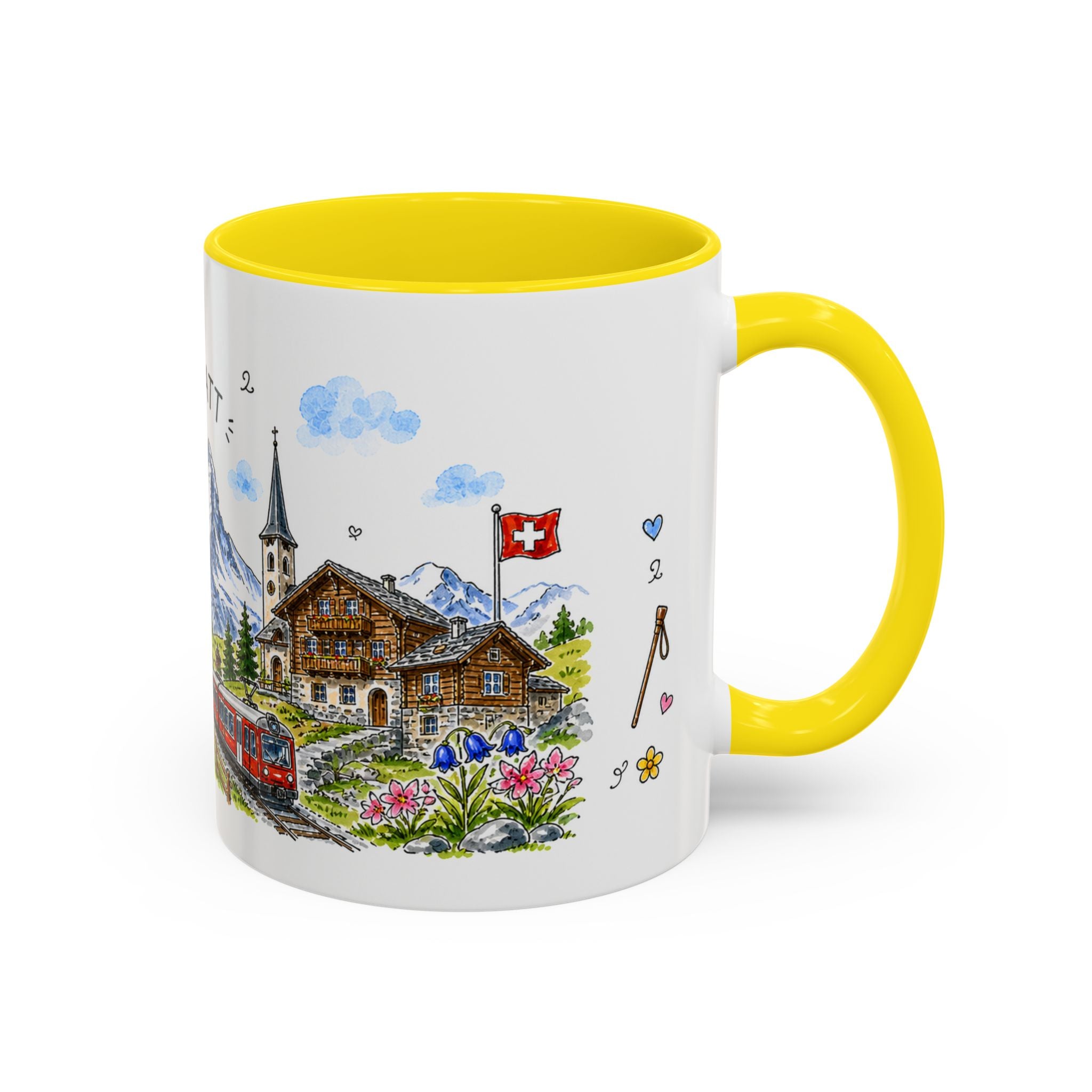 Zermatt Illustrated Travel Mug | Switzerland Souvenir Accent Coffee Mug | 11oz 15oz Ceramic Cup