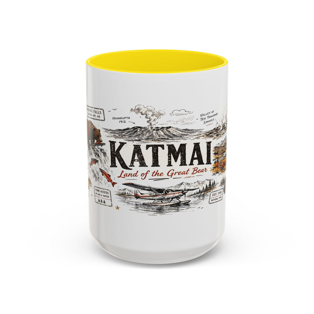 Katmai National Park Coffee Mug | Alaska Bear Watching Wildlife Gift | Accent Color Ceramic 11oz 15oz