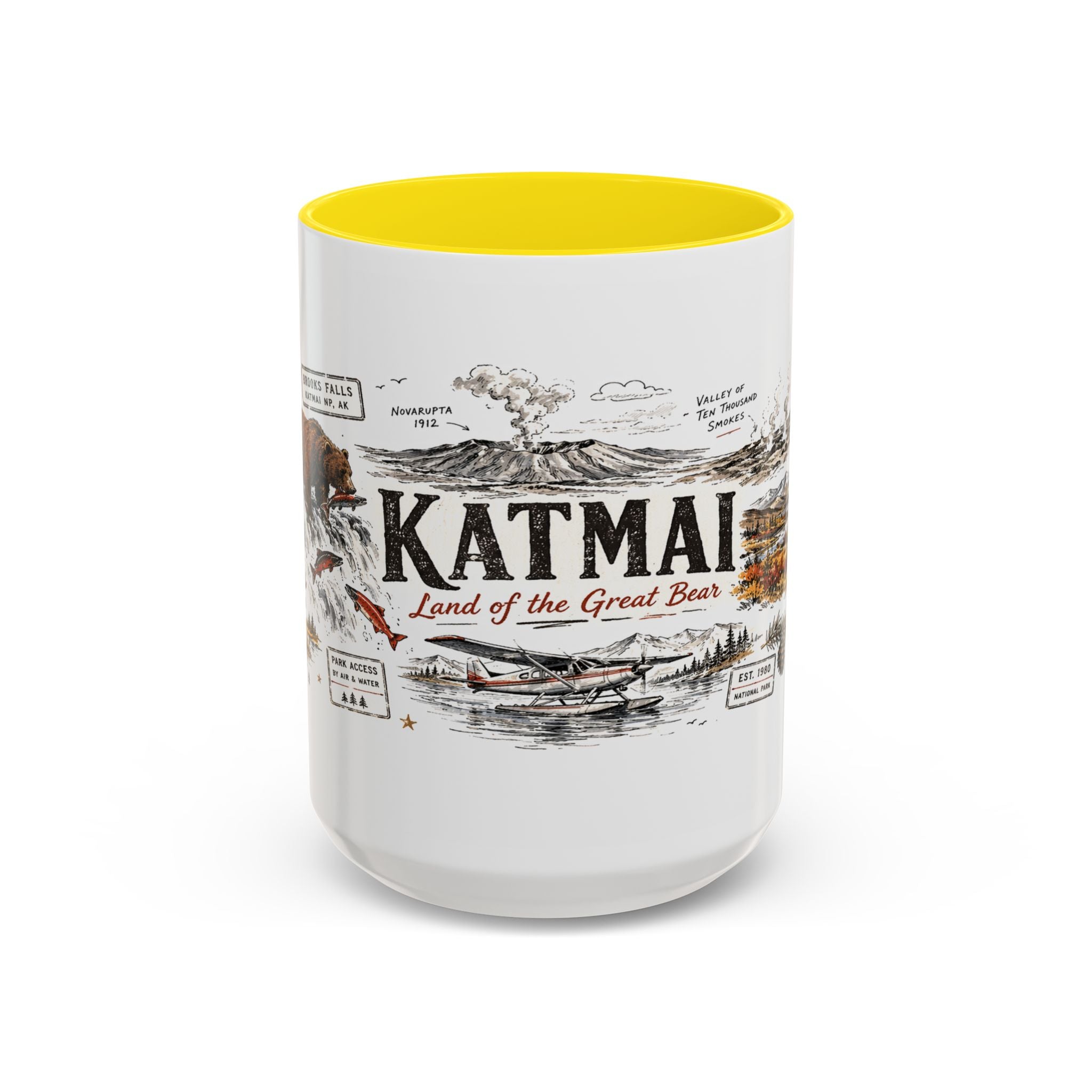Katmai National Park Coffee Mug | Alaska Bear Watching Wildlife Gift | Accent Color Ceramic 11oz 15oz