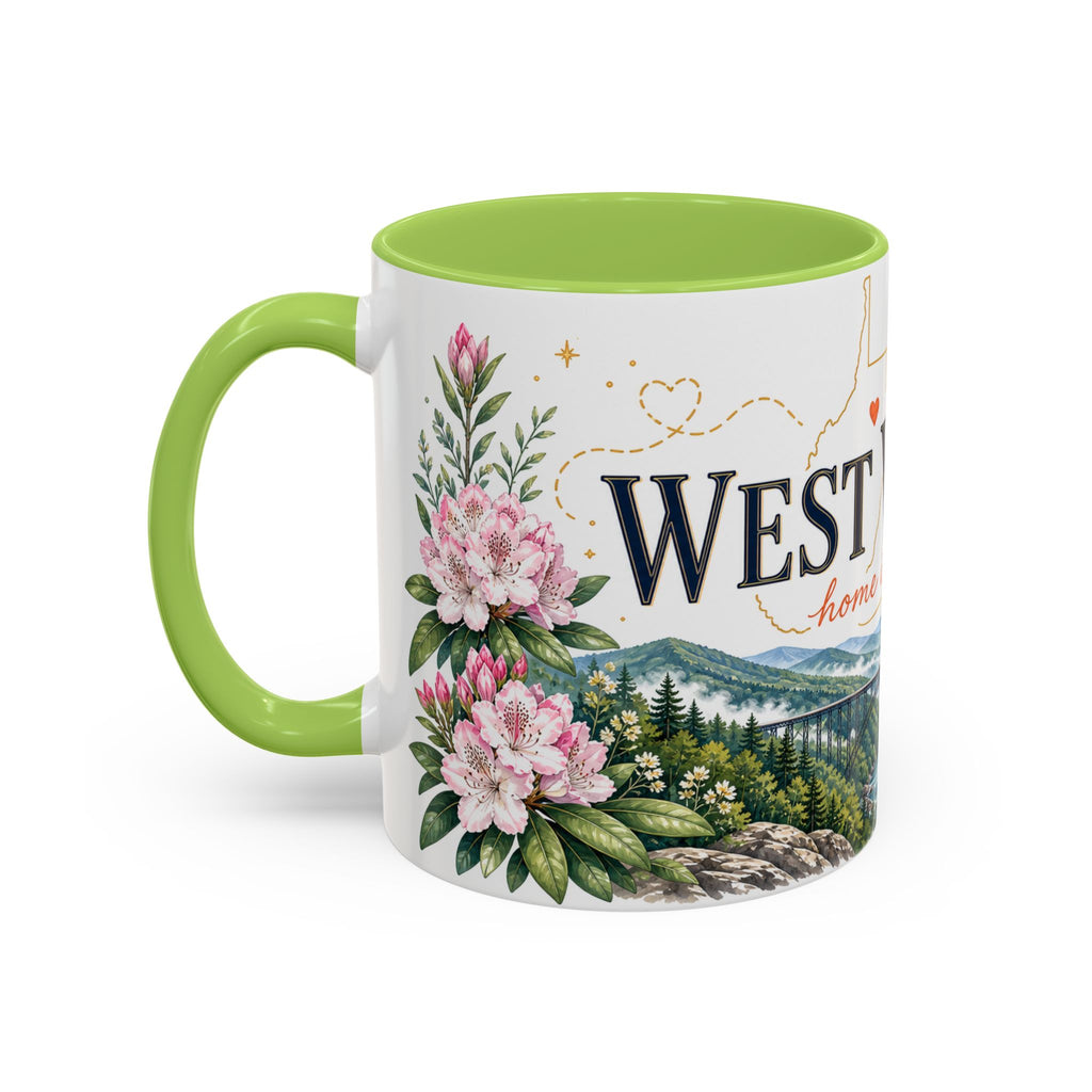 West Virginia State Map Mug | Appalachian Bridge, Rhododendron Accent Coffee Cup
