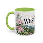 West Virginia State Map Mug | Appalachian Bridge, Rhododendron Accent Coffee Cup