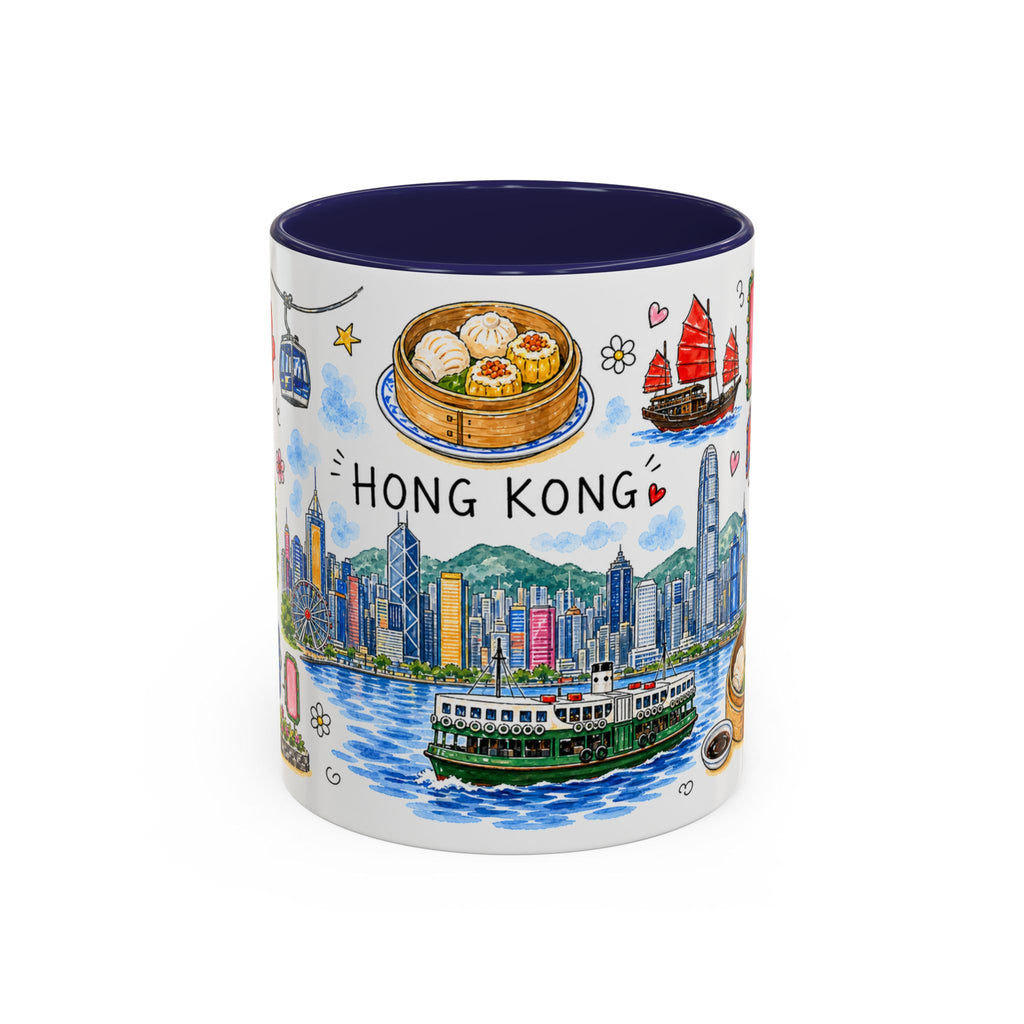 Hong Kong Illustrated Travel Mug | City Souvenir Accent Coffee Mug | 11oz 15oz Ceramic Cup