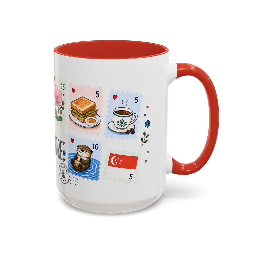 Singapore Coffee Mug | Postage Stamp Collage Mug | Travel Souvenir Accent Cup 11oz 15oz