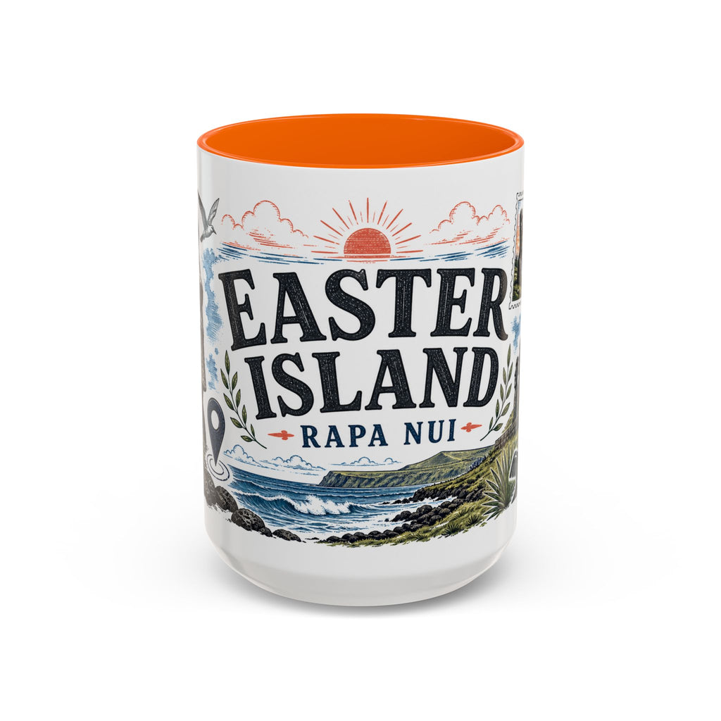 Easter Island Coffee Mug | Travel Destination Souvenir Gift | Accent Color Ceramic 11oz 15oz